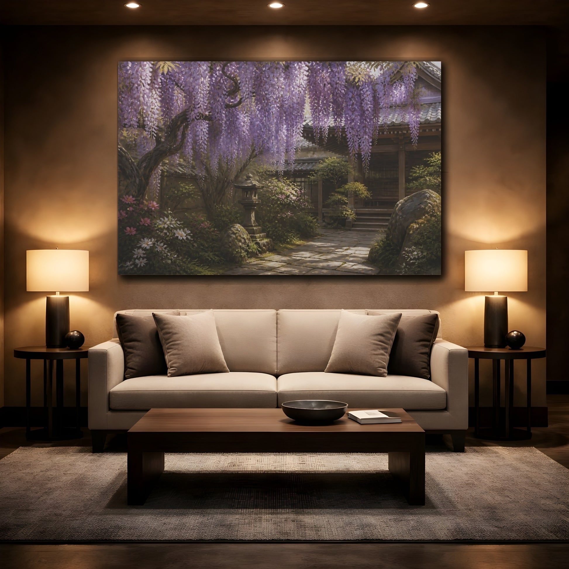 Mockup 2. Japanese Wisteria Garden Path shown as canvas print