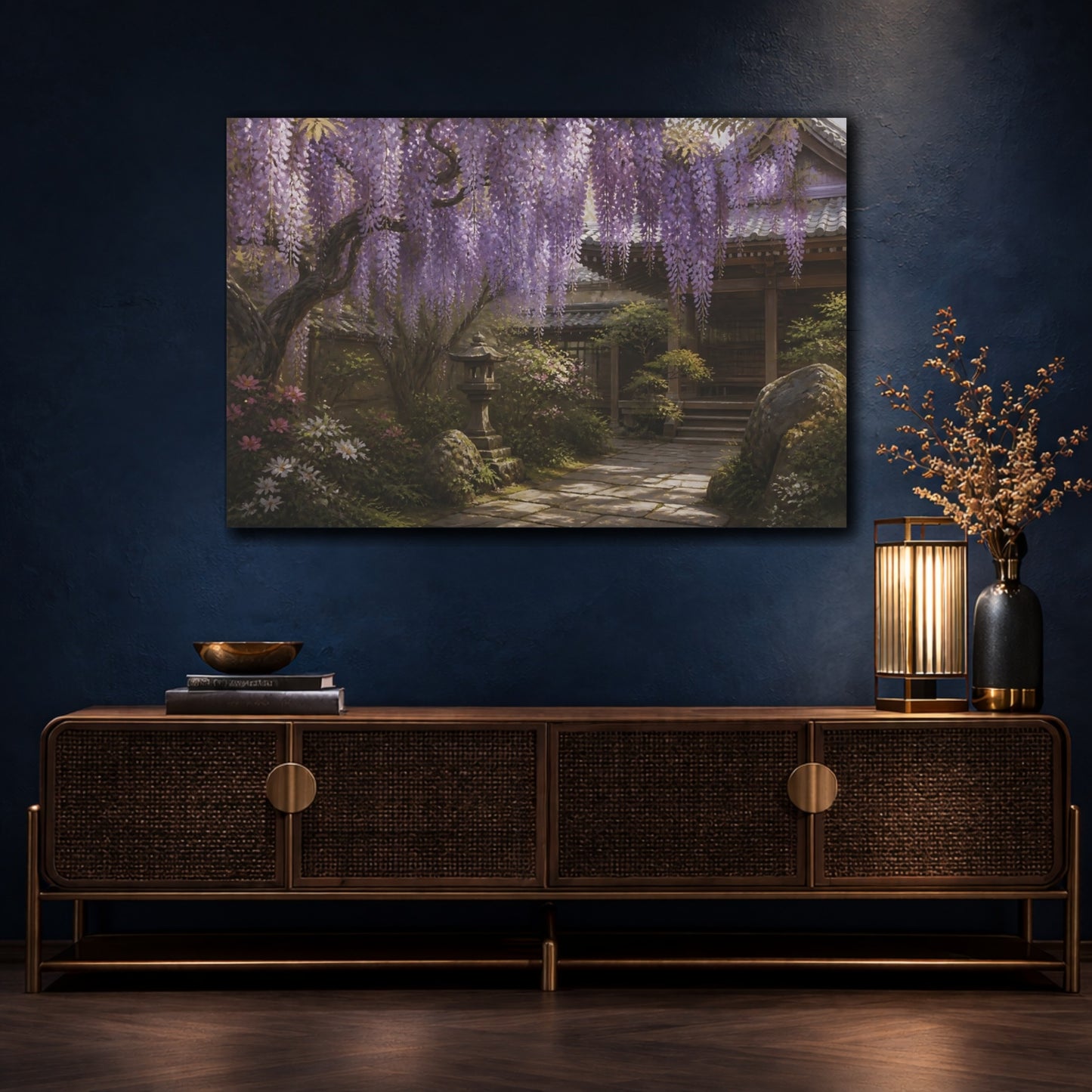 Mockup 4. Japanese Wisteria Garden Path shown as canvas print