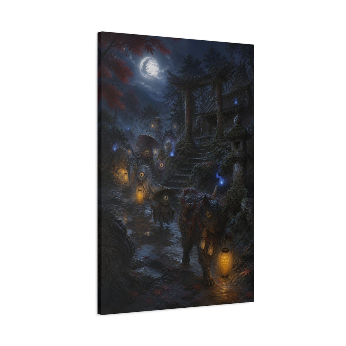 Main Mockup. Japanese Yokai Lantern Procession shown as canvas print