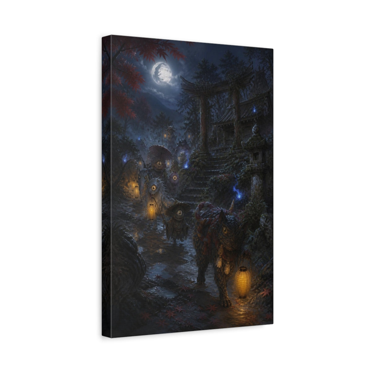 Side Mockup 4. Japanese Yokai Lantern Procession shown as canvas print