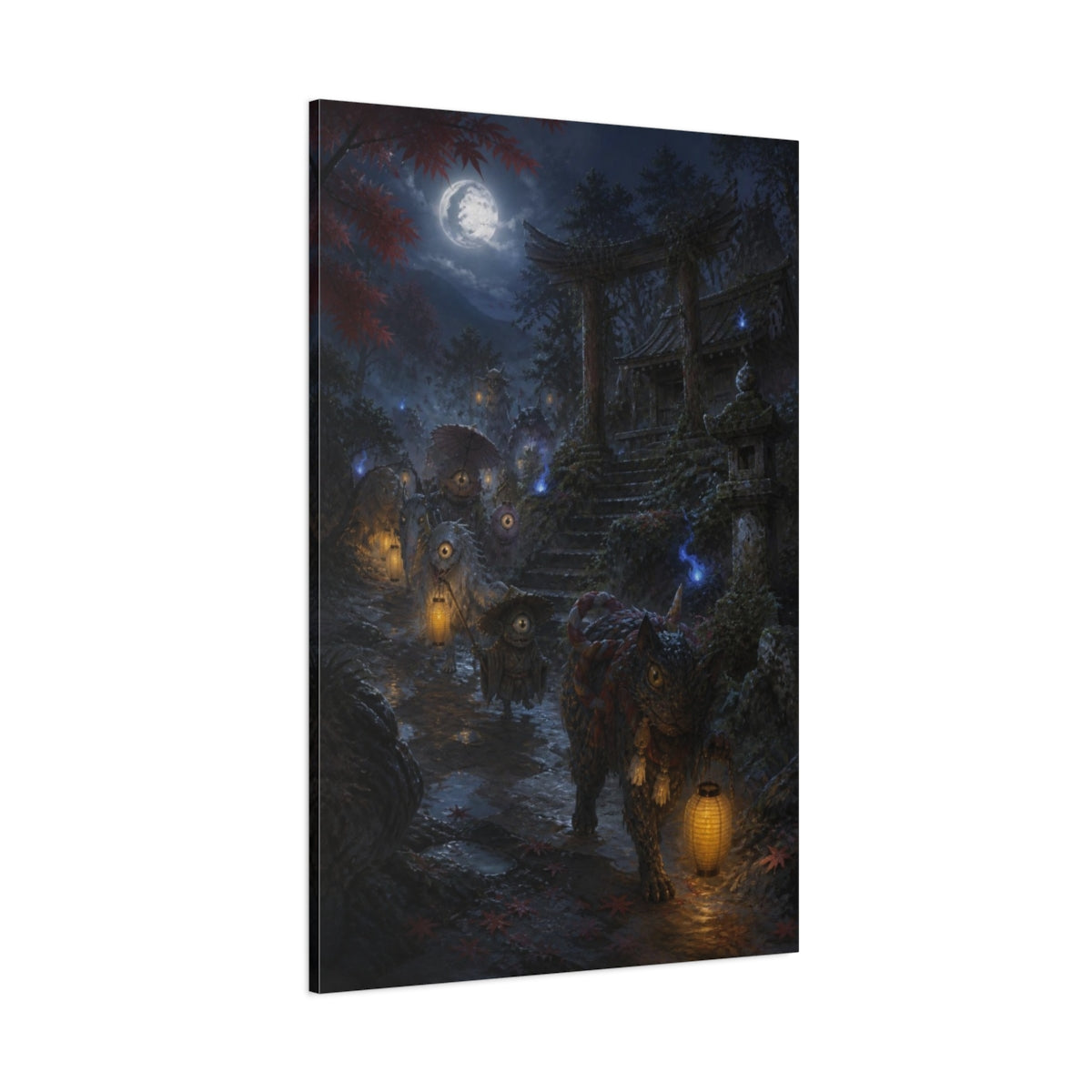 Side Mockup 1. Japanese Yokai Lantern Procession shown as canvas print