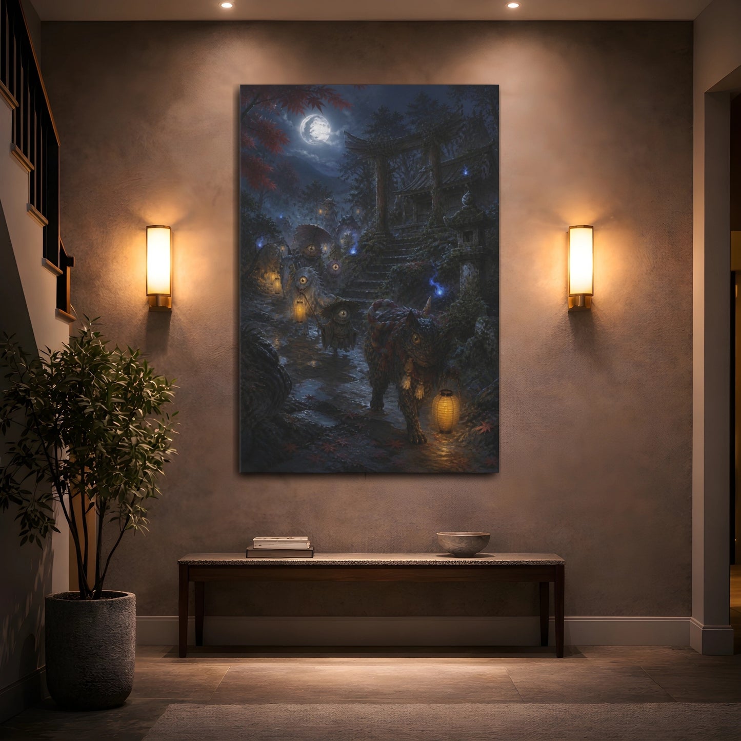 Mockup 2. Japanese Yokai Lantern Procession shown as canvas print