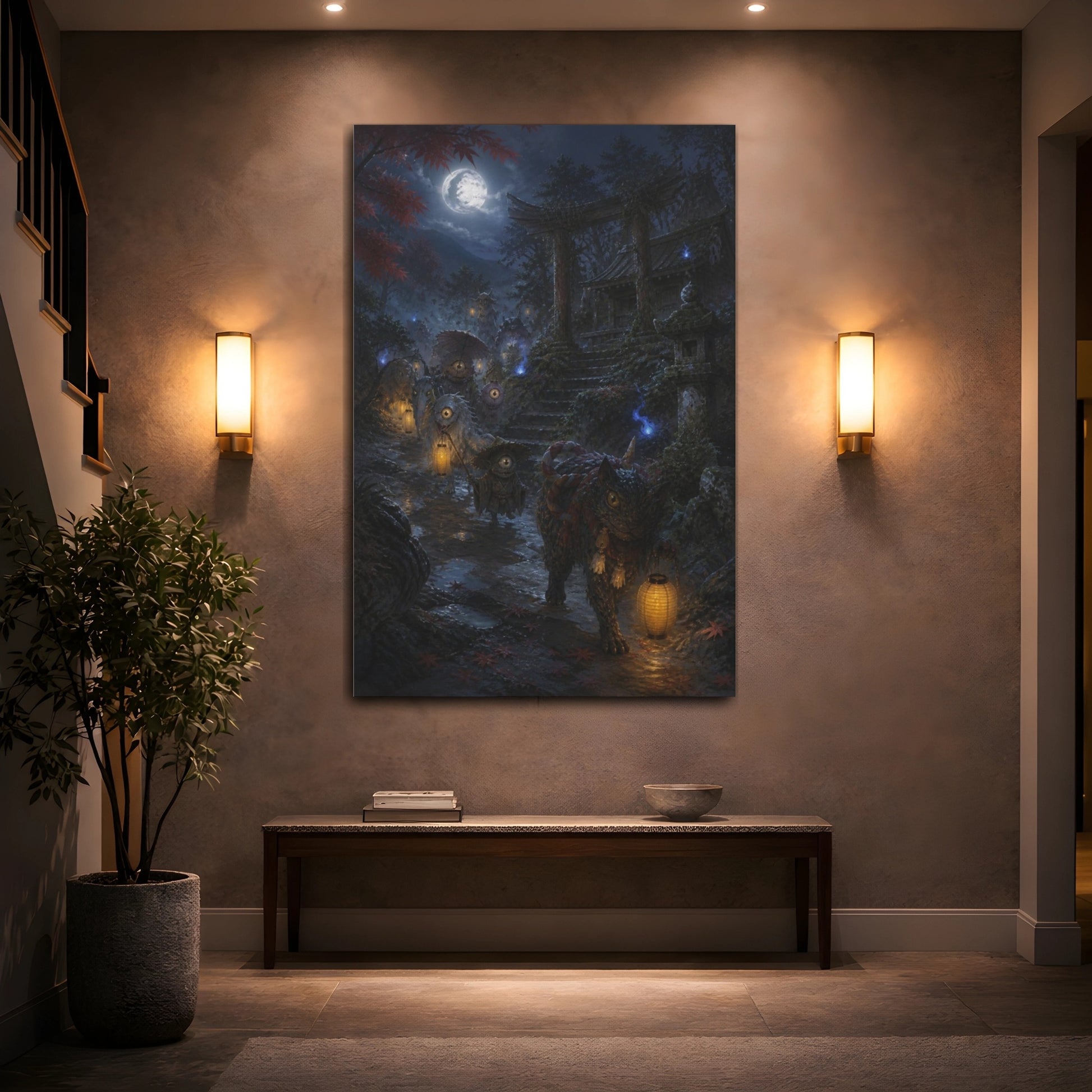 Mockup 2. Japanese Yokai Lantern Procession shown as canvas print