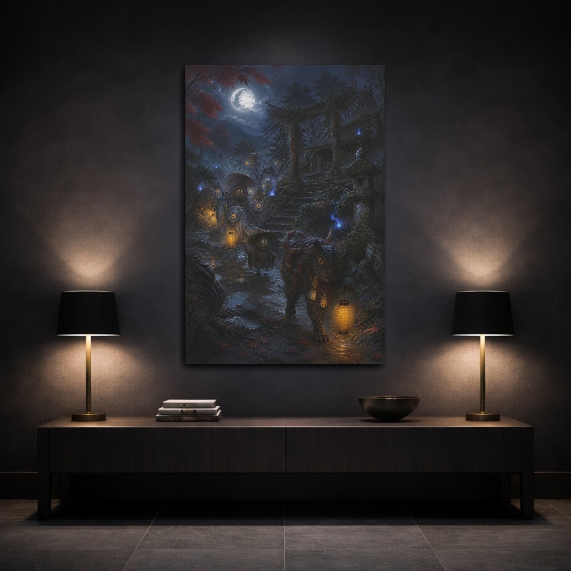Mockup 3. Japanese Yokai Lantern Procession shown as canvas print