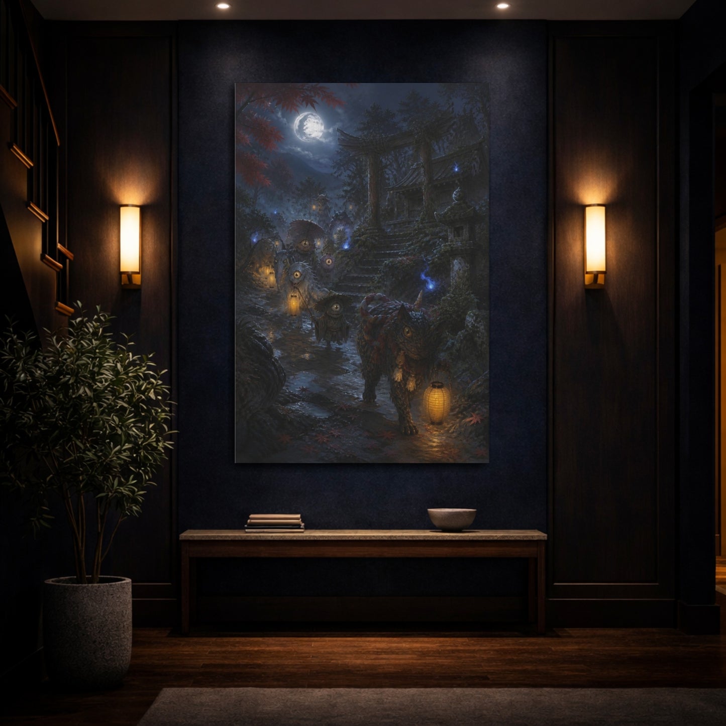 Mockup 4. Japanese Yokai Lantern Procession shown as canvas print