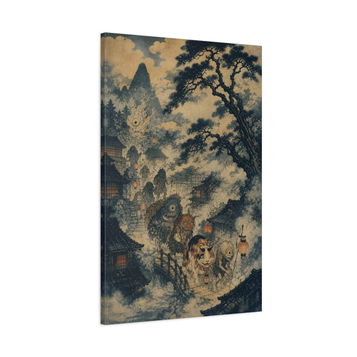 Main Mockup. Japanese Yokai Procession shown as canvas print