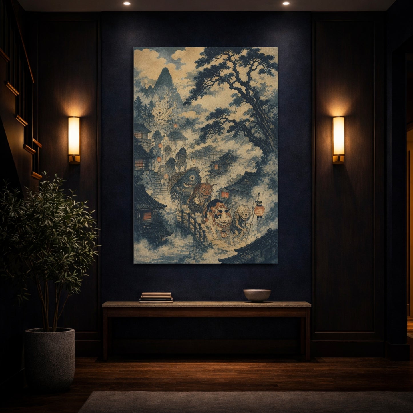 Mockup 4. Japanese Yokai Procession shown as canvas print