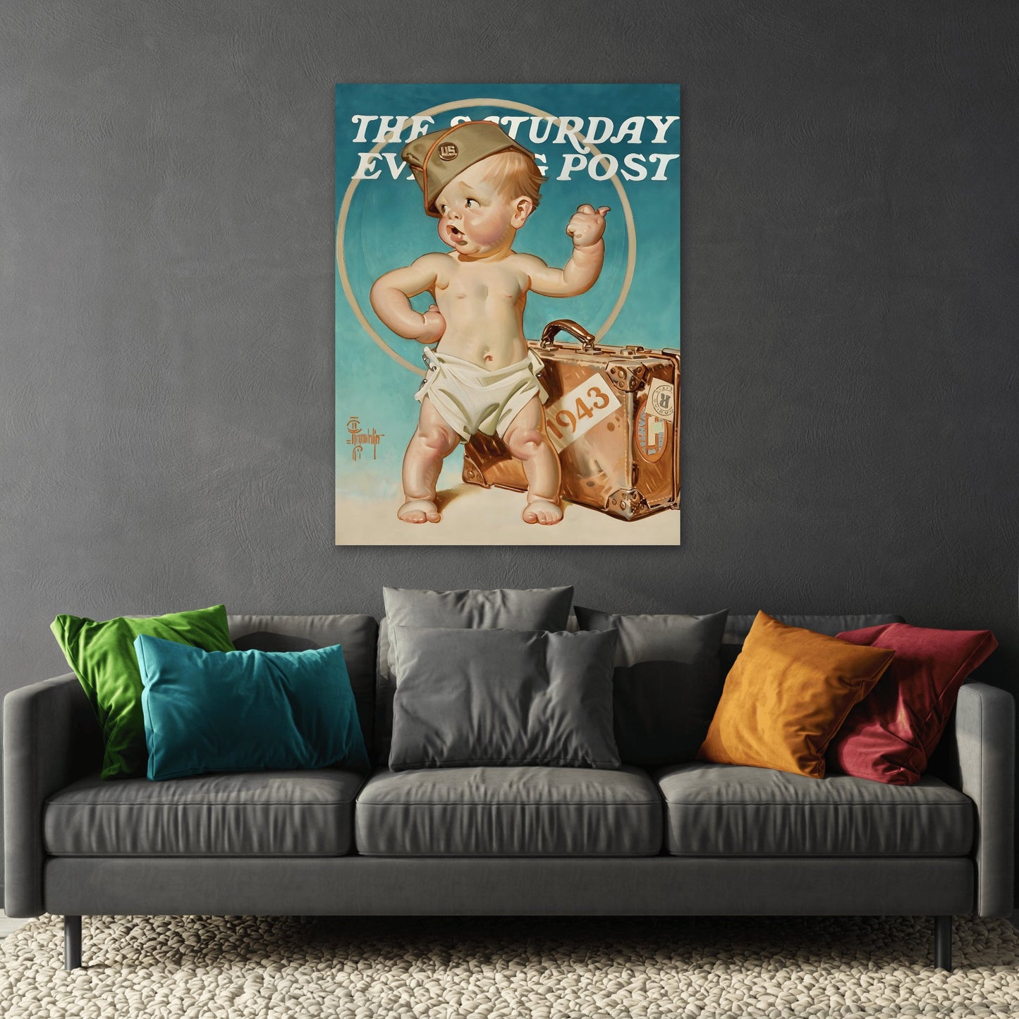 JC Leyendecker New Years Baby Hitching to War - Canvas Print