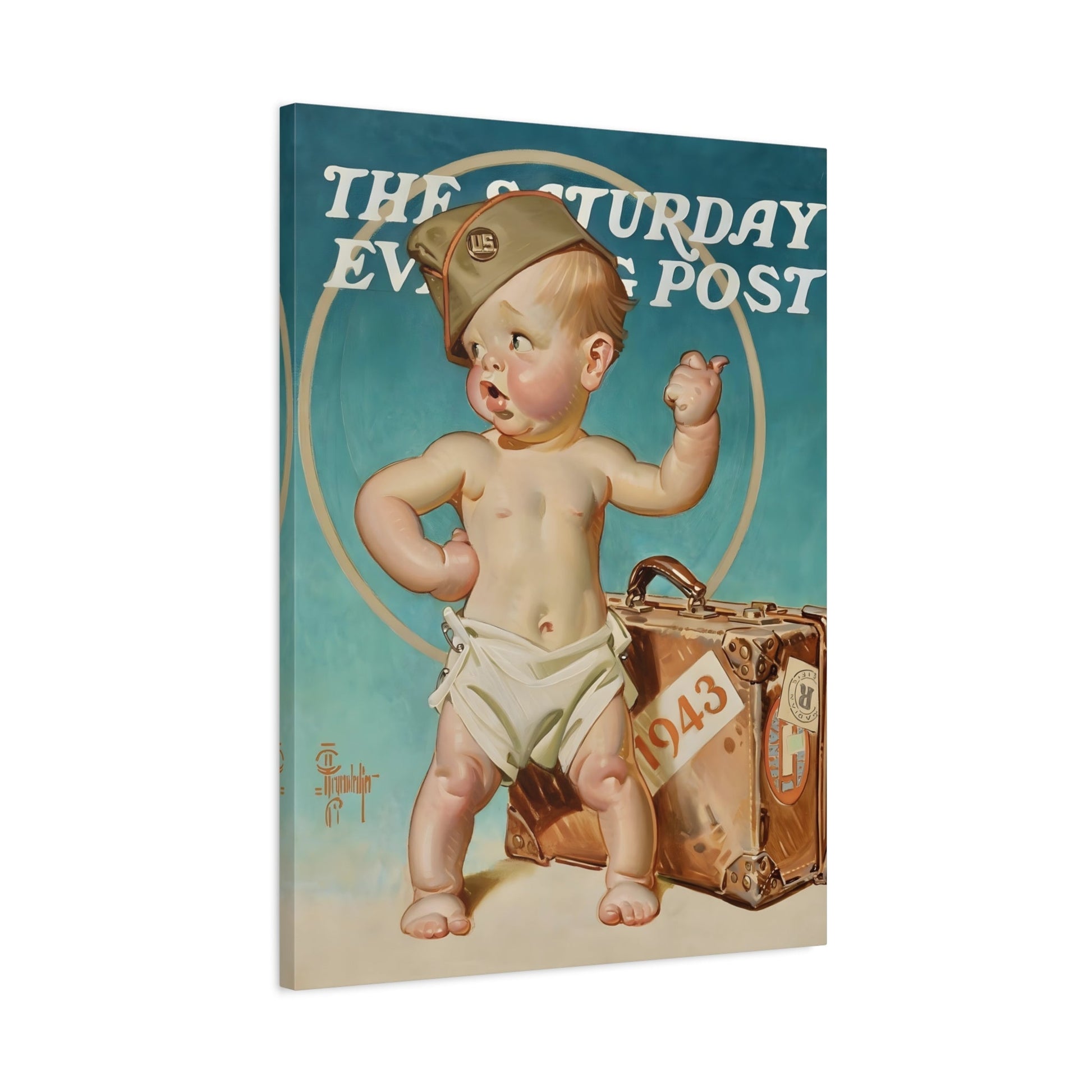 JC Leyendecker New Years Baby Hitching to War - Canvas Print