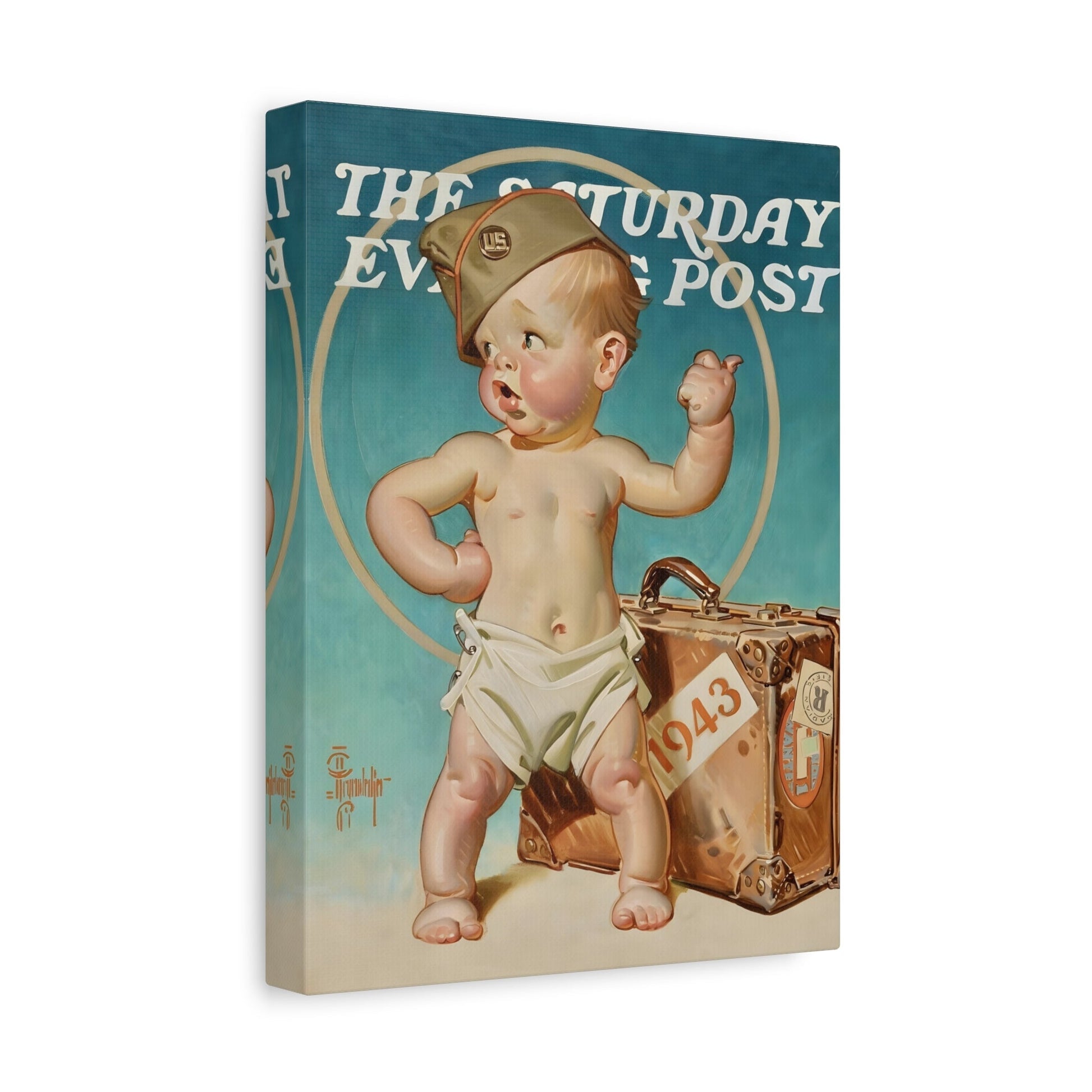 JC Leyendecker New Years Baby Hitching to War - Canvas Print