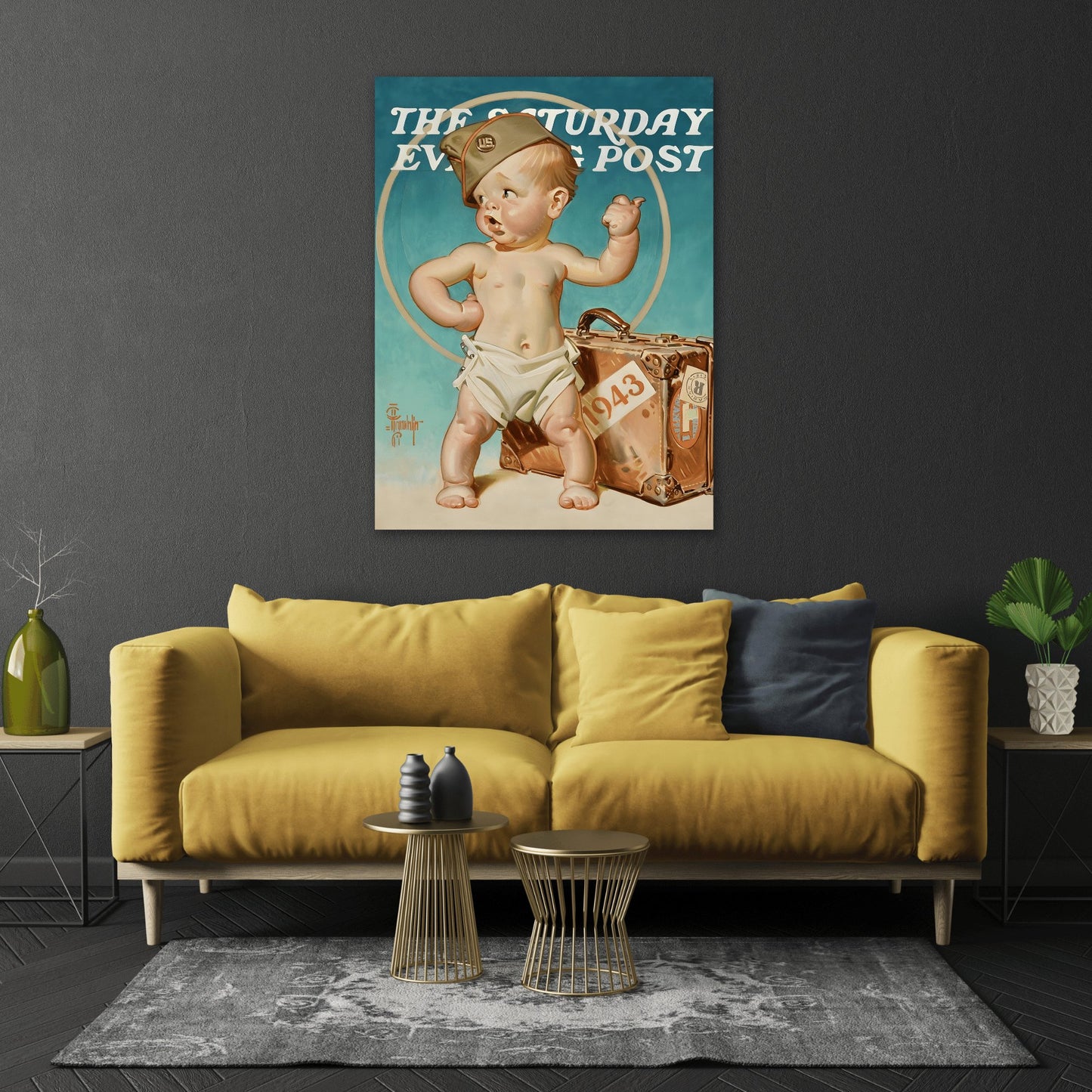 JC Leyendecker New Years Baby Hitching to War - Canvas Print