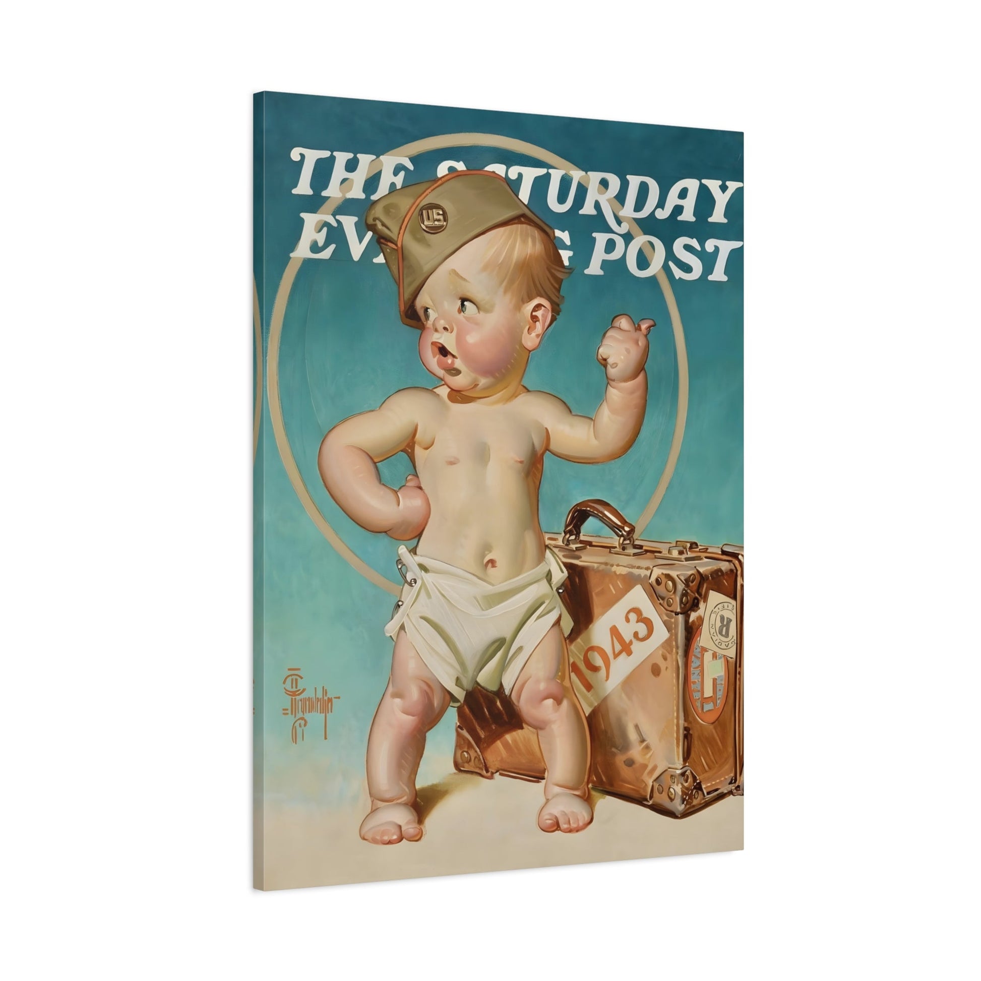 JC Leyendecker New Years Baby Hitching to War - Canvas Print