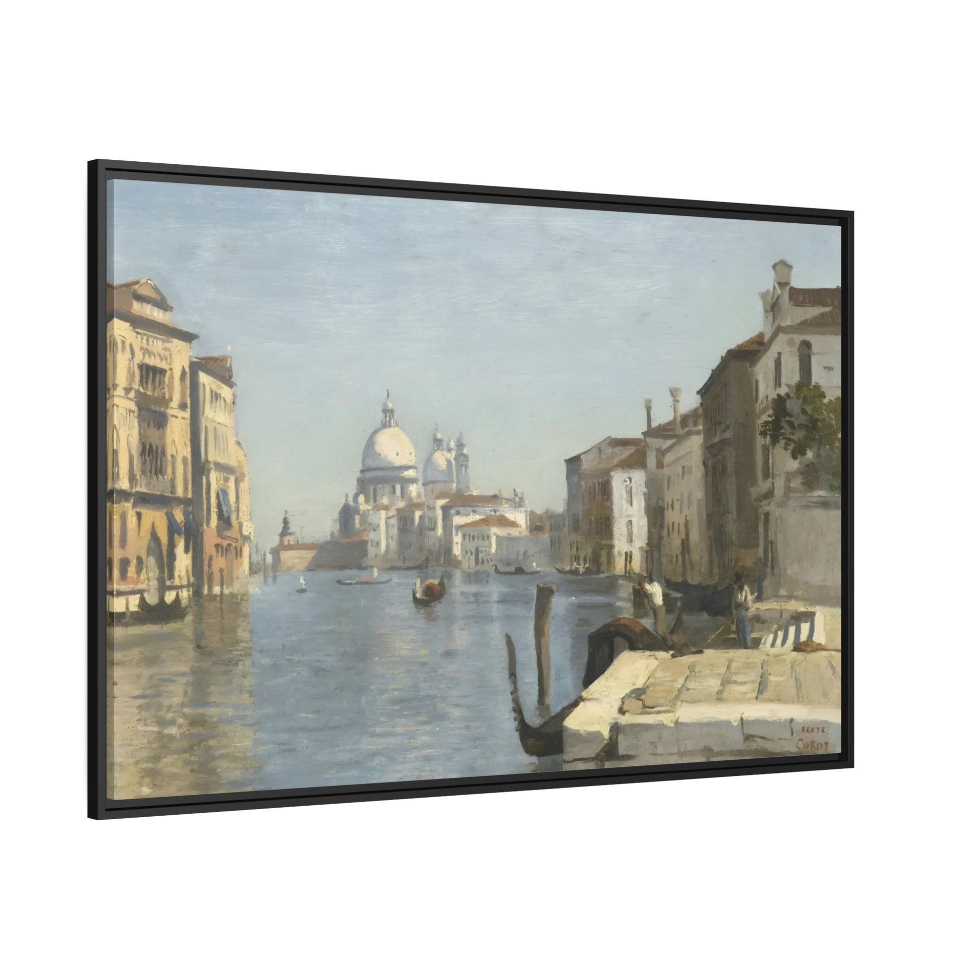 Jean Baptiste Camille Corot Venice Landscape - Framed Canvas Wall Art Print in Black Frame