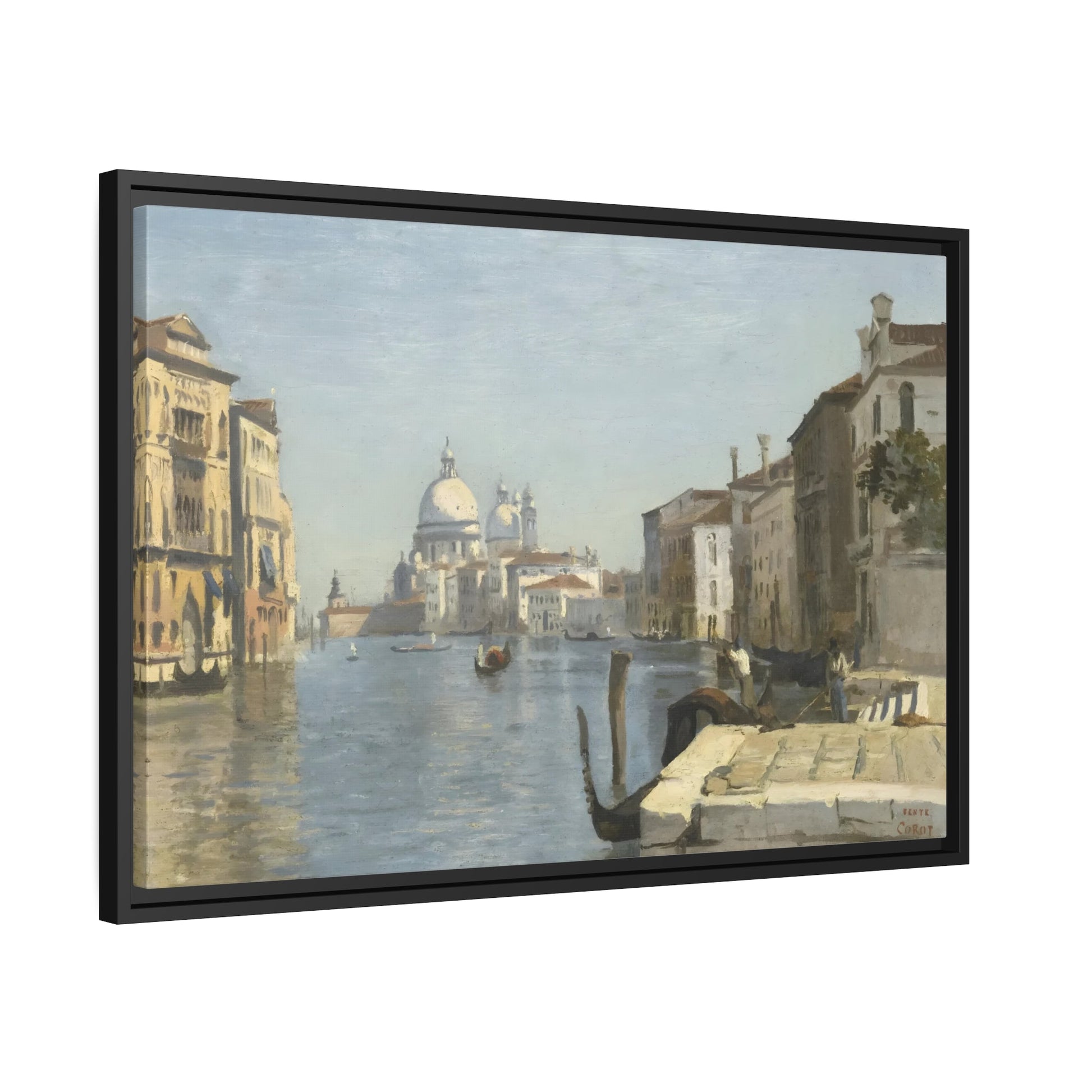 Jean Baptiste Camille Corot Venice Landscape - Framed Canvas Wall Art Print in Black Frame