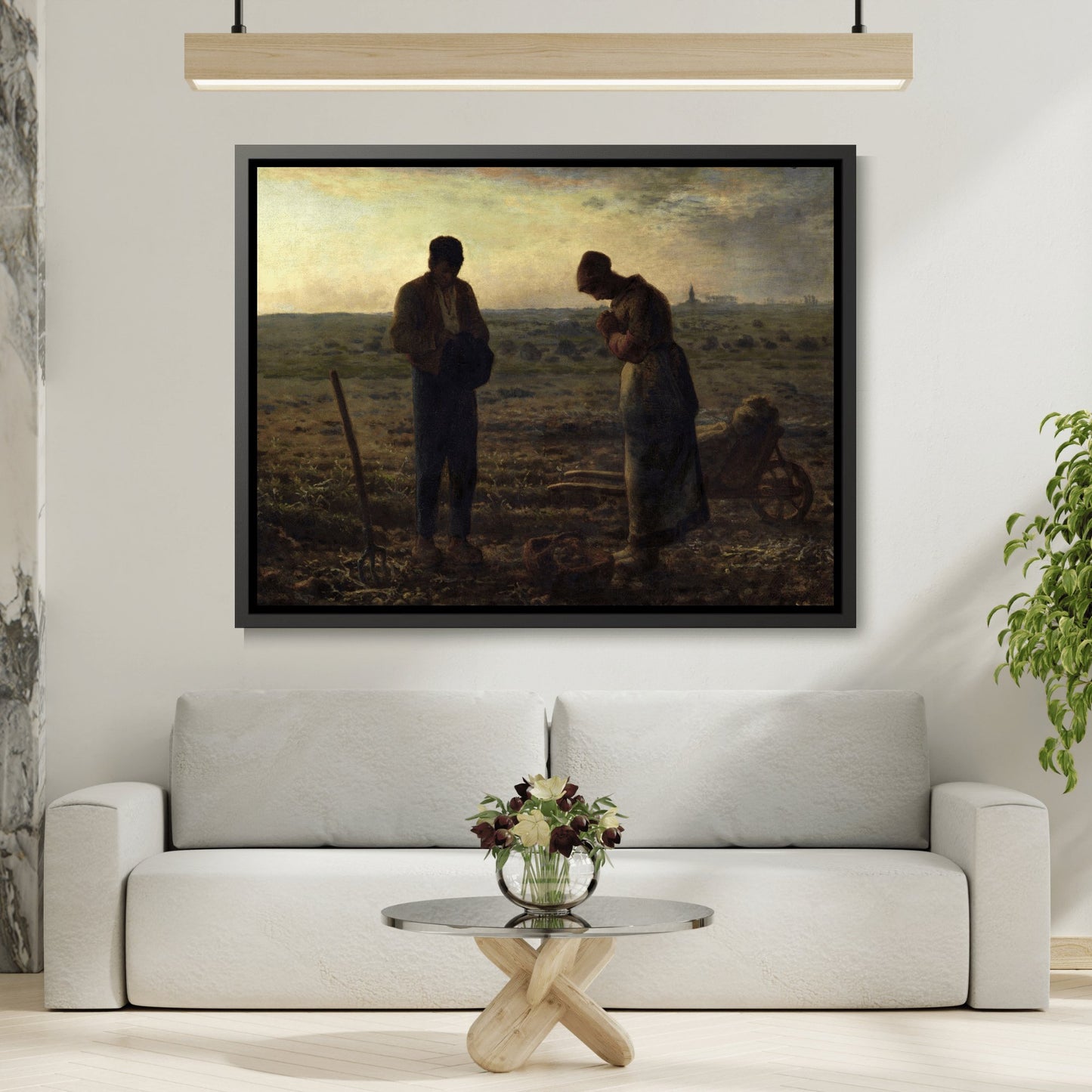 Jean Francois Millet Angelus - Framed Canvas Wall Art Print in Black Pinewood Frame