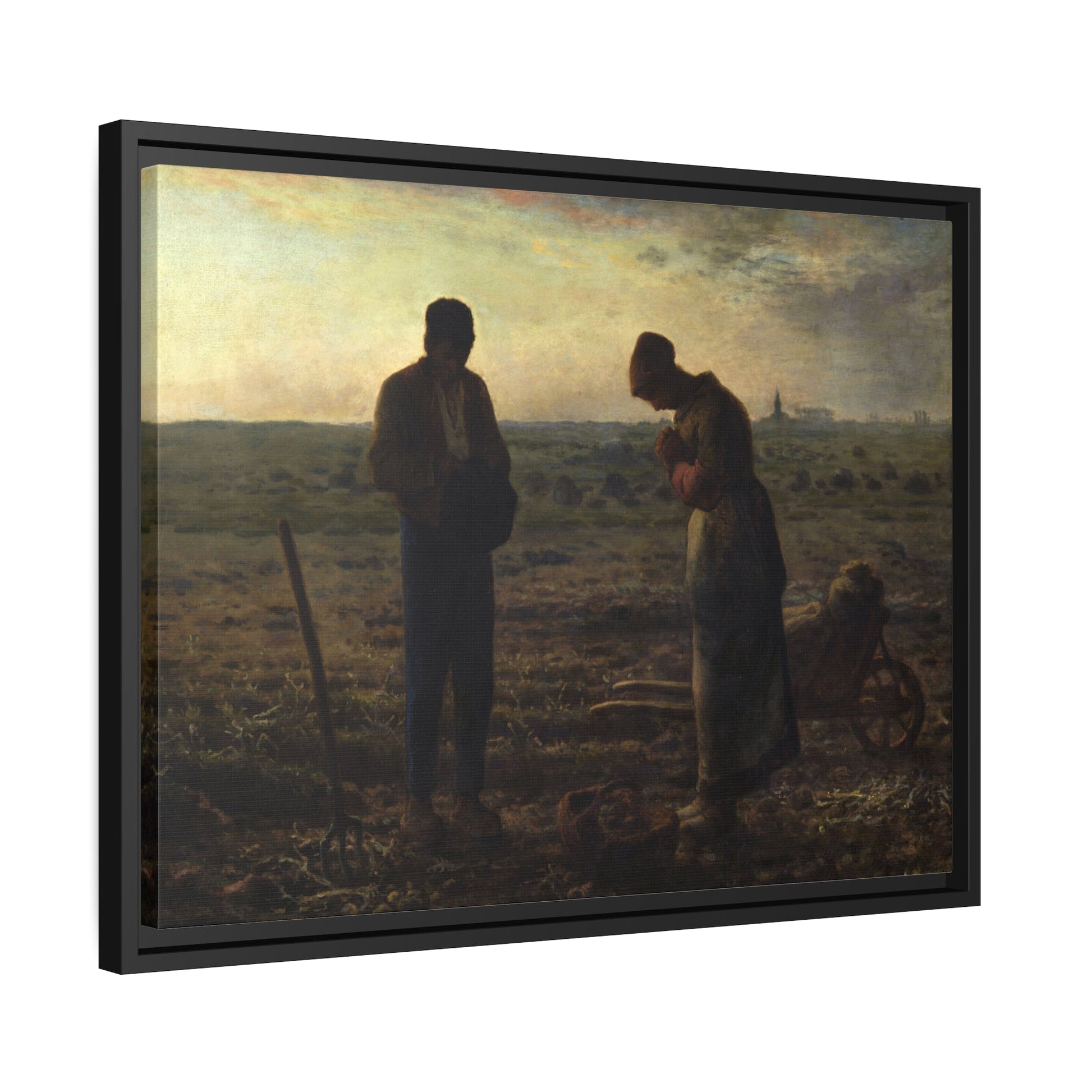 Jean Francois Millet Angelus - Framed Canvas Wall Art Print in Black Pinewood Frame