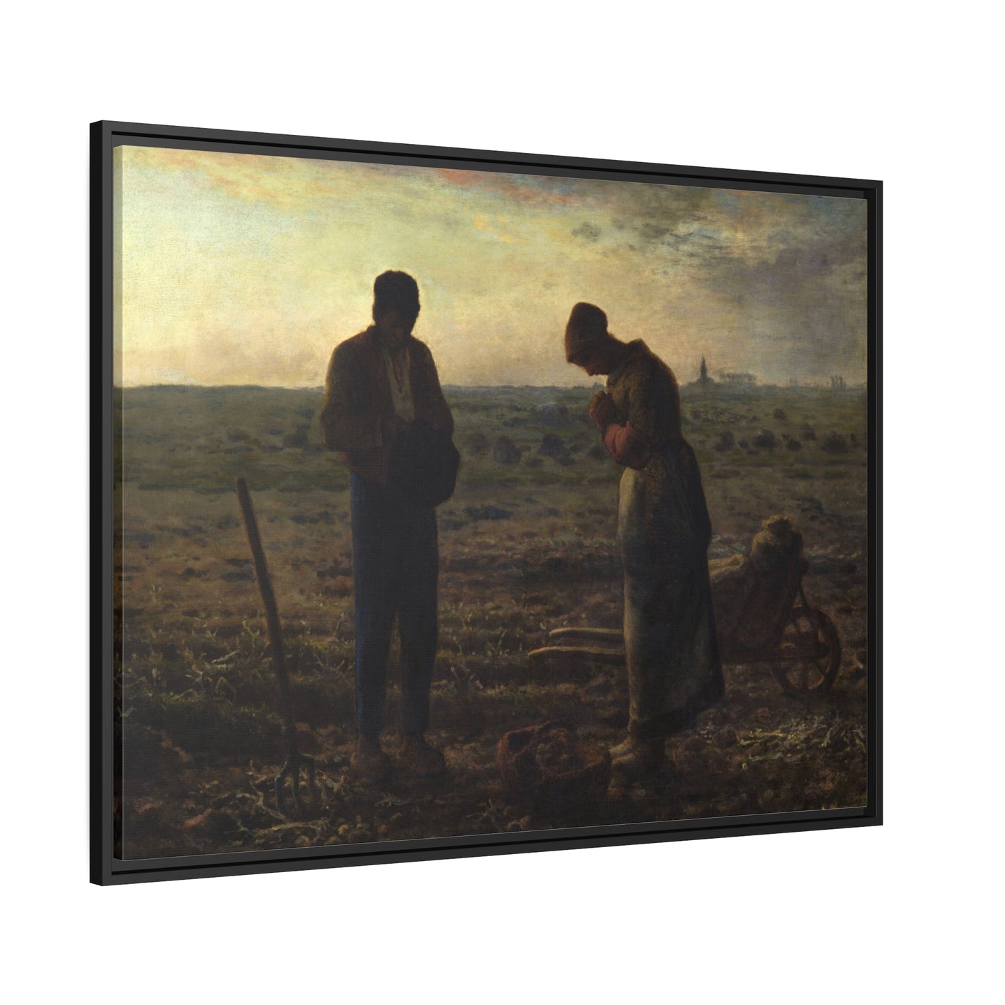 Jean Francois Millet Angelus - Framed Canvas Wall Art Print in Black Pinewood Frame