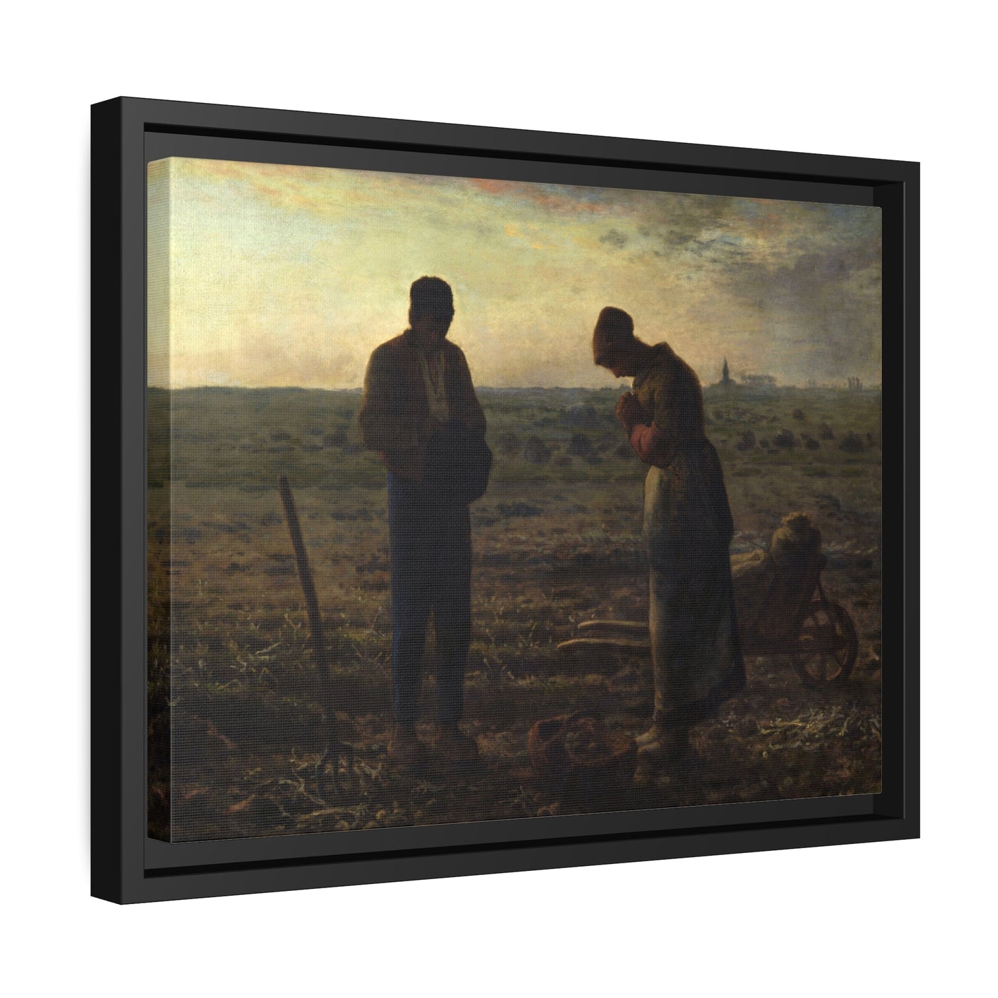 Jean Francois Millet Angelus - Framed Canvas Wall Art Print in Black Pinewood Frame