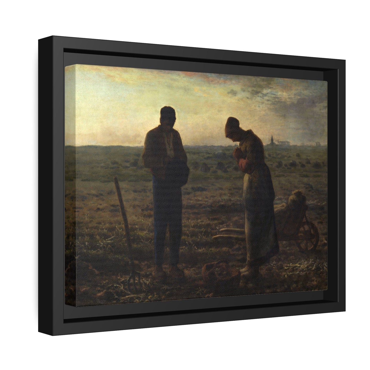 Jean Francois Millet Angelus - Framed Canvas Wall Art Print in Black Pinewood Frame