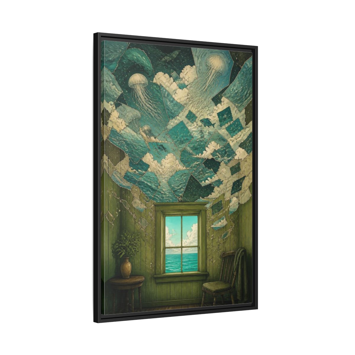 Side Mockup 13. Jellyfish Ceiling Illusion shown as framed canvas print