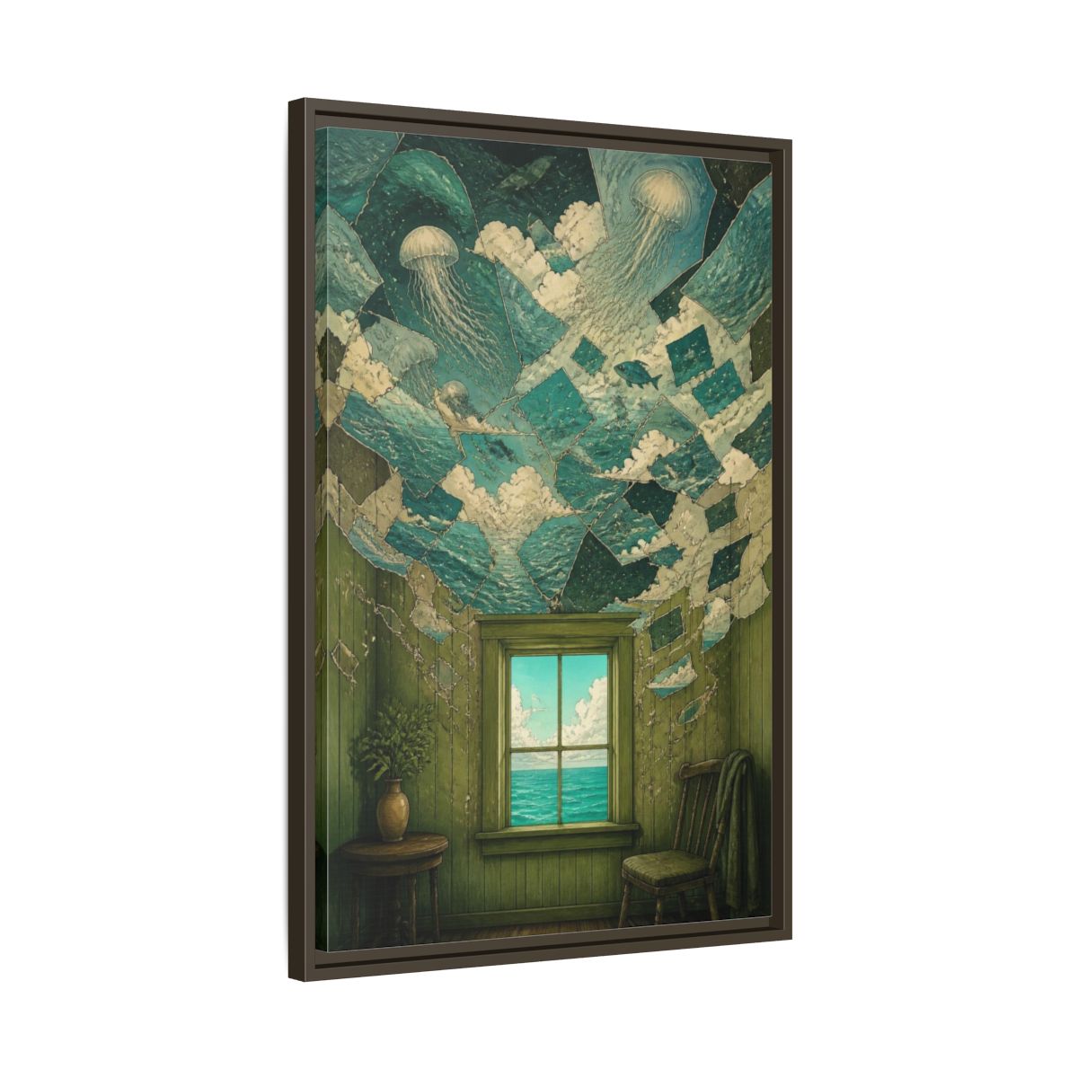 Side Mockup 11. Jellyfish Ceiling Illusion shown as framed canvas print