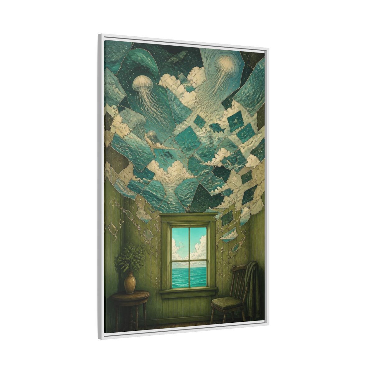 Side Mockup 7. Jellyfish Ceiling Illusion shown as framed canvas print