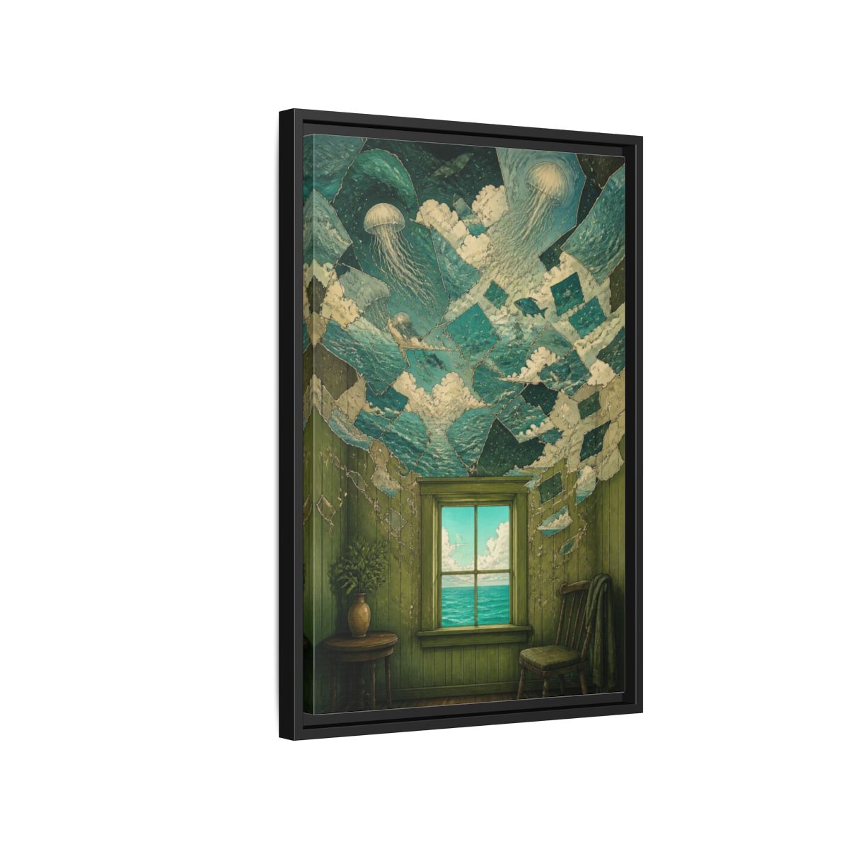 Side Mockup 3. Jellyfish Ceiling Illusion shown as framed canvas print