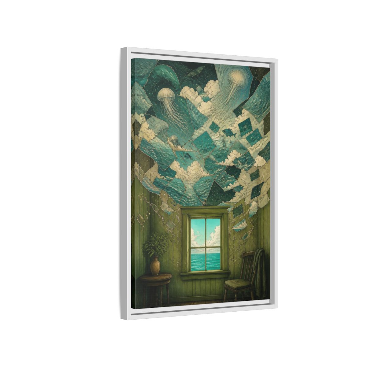 Side Mockup 1. Jellyfish Ceiling Illusion shown as framed canvas print