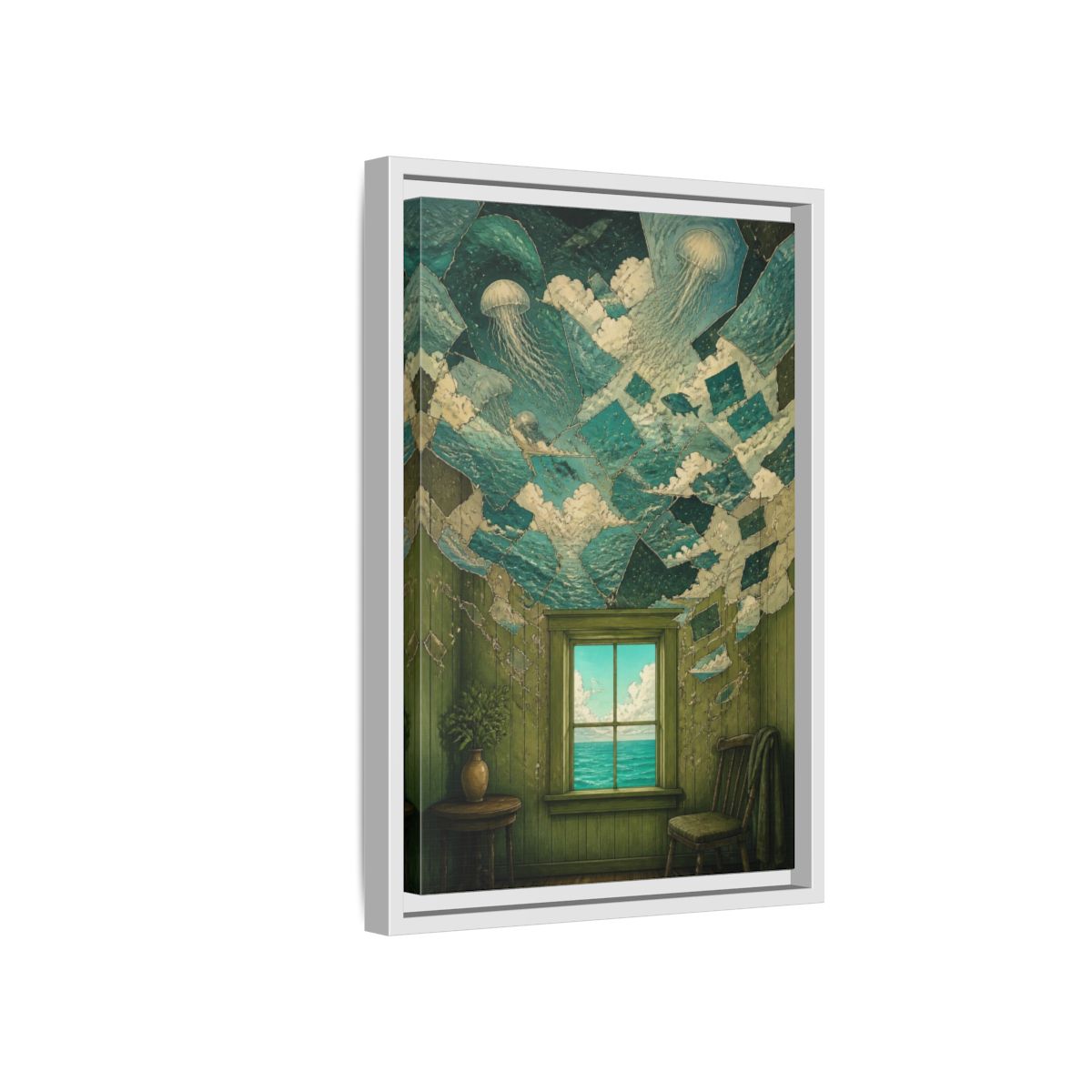 Side Mockup 4. Jellyfish Ceiling Illusion shown as framed canvas print