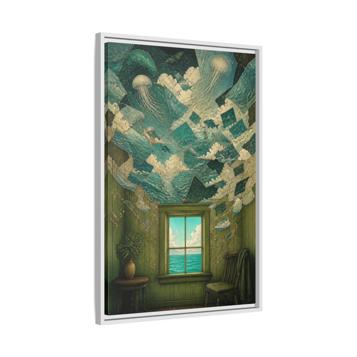 Side Mockup 10. Jellyfish Ceiling Illusion shown as framed canvas print