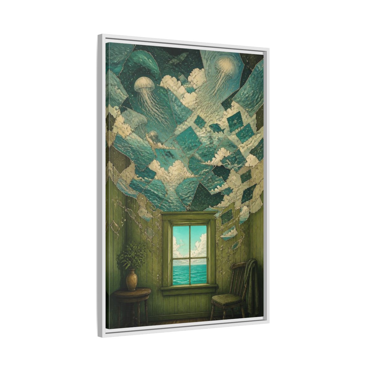 Side Mockup 9. Jellyfish Ceiling Illusion shown as framed canvas print