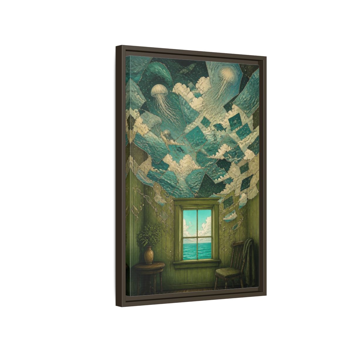 Side Mockup 2. Jellyfish Ceiling Illusion shown as framed canvas print