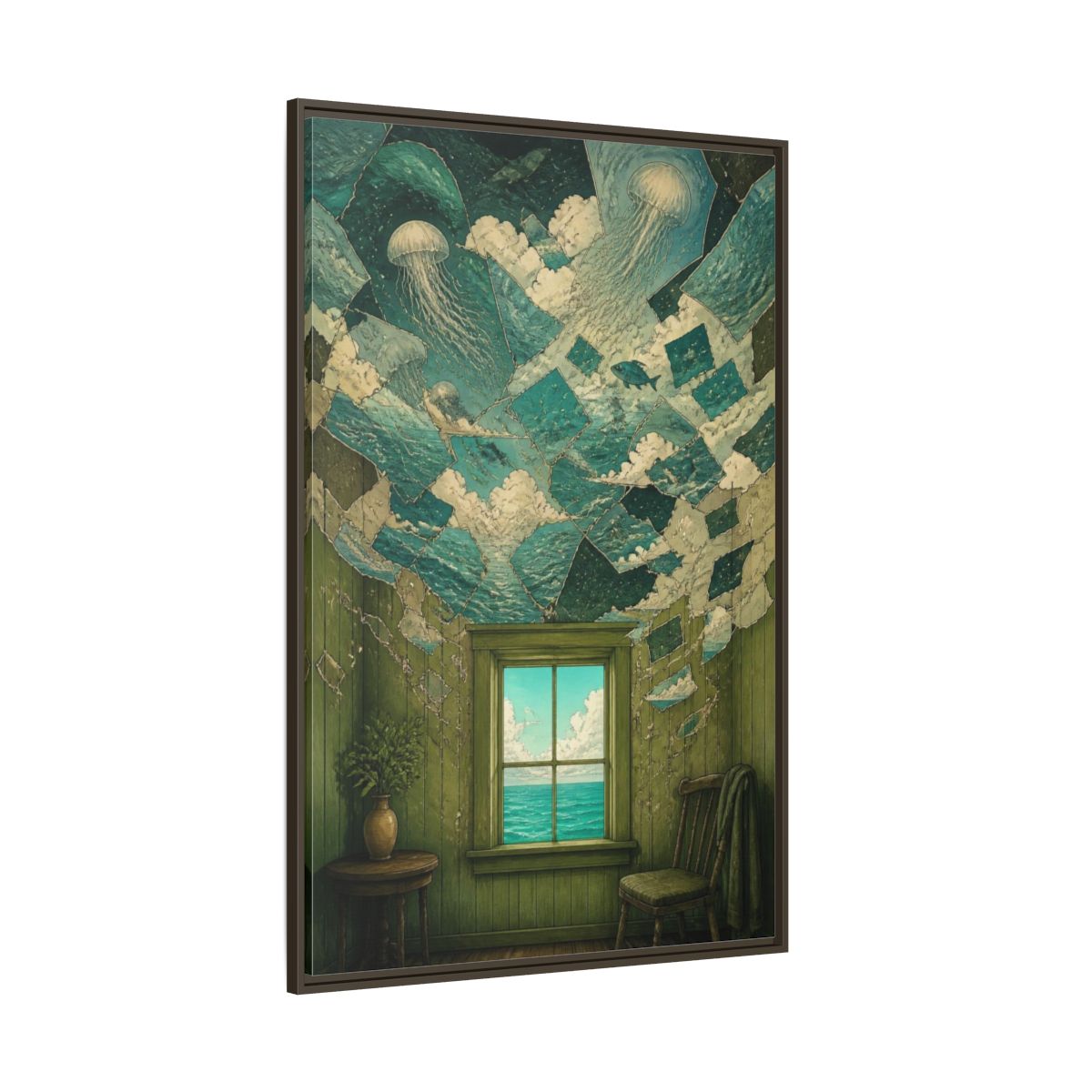 Side Mockup 8. Jellyfish Ceiling Illusion shown as framed canvas print