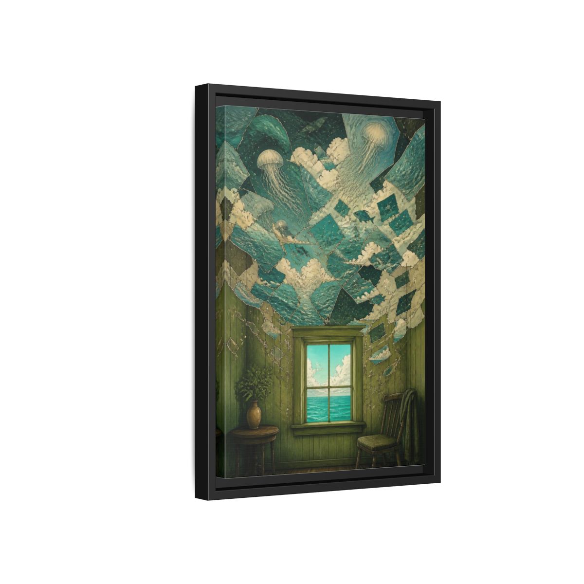 Side Mockup 6. Jellyfish Ceiling Illusion shown as framed canvas print