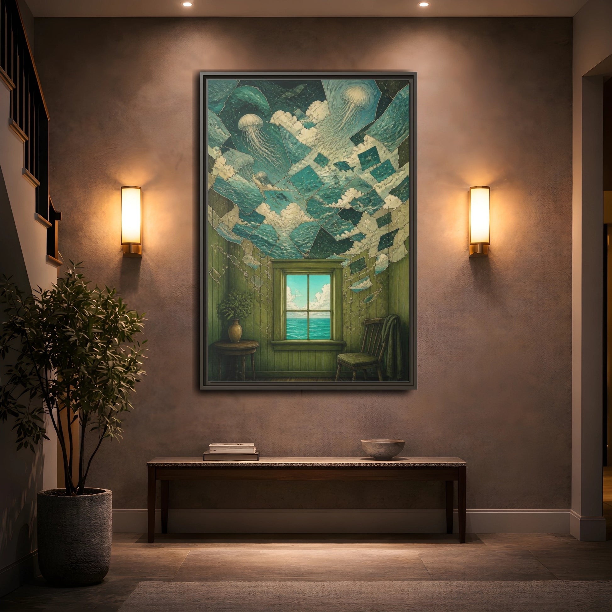 Mockup 2. Jellyfish Ceiling Illusion shown as framed canvas print