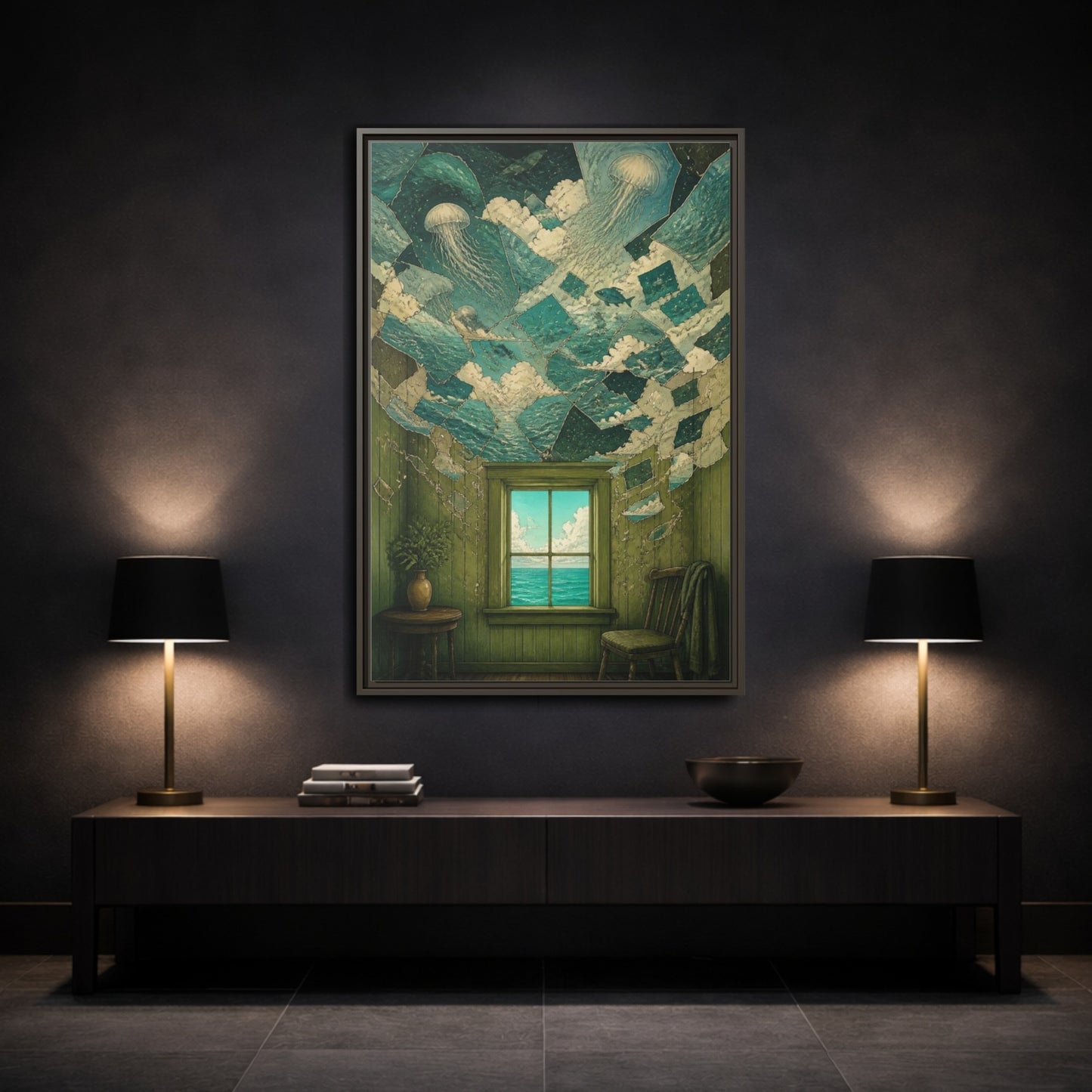 Mockup 3. Jellyfish Ceiling Illusion shown as framed canvas print