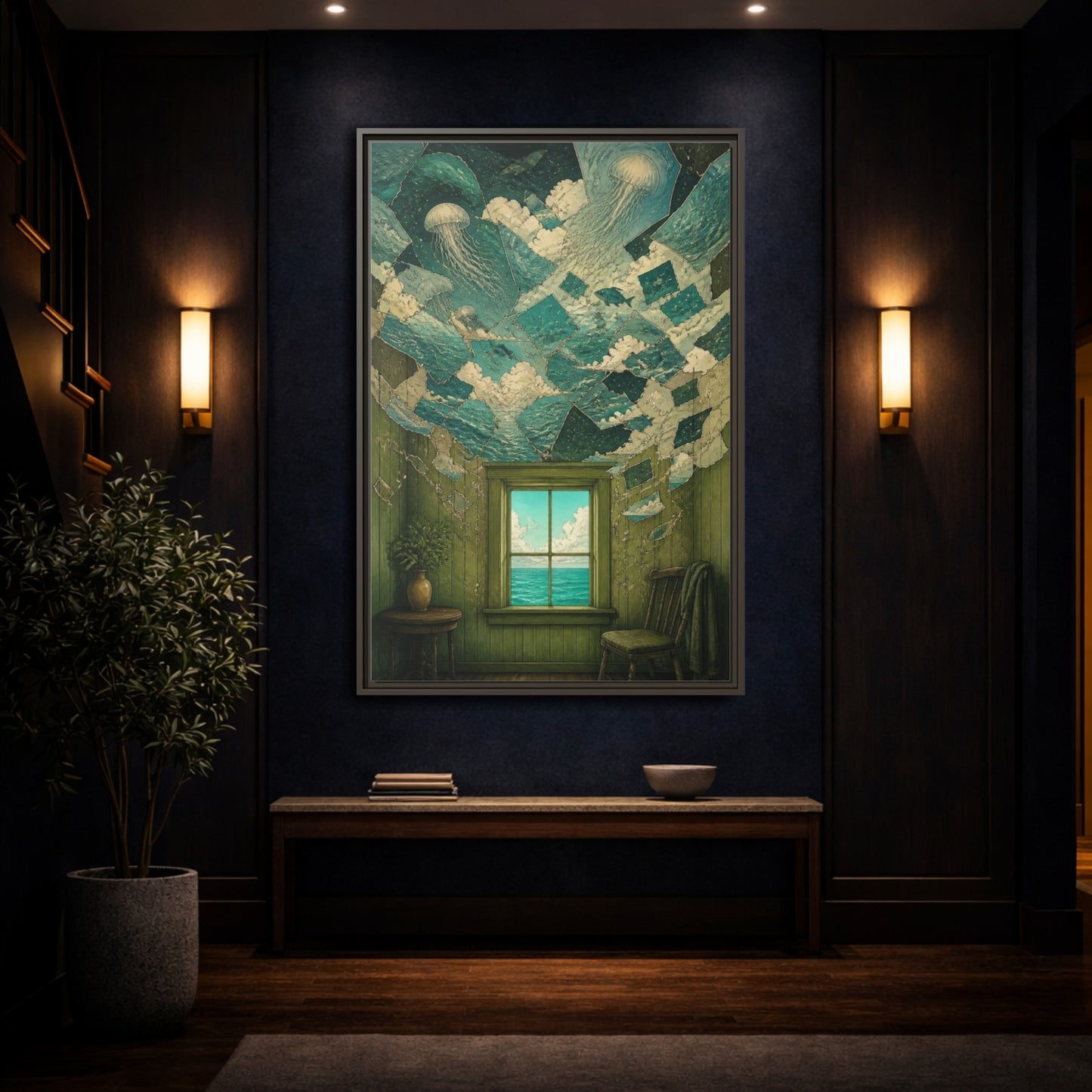 Mockup 4. Jellyfish Ceiling Illusion shown as framed canvas print