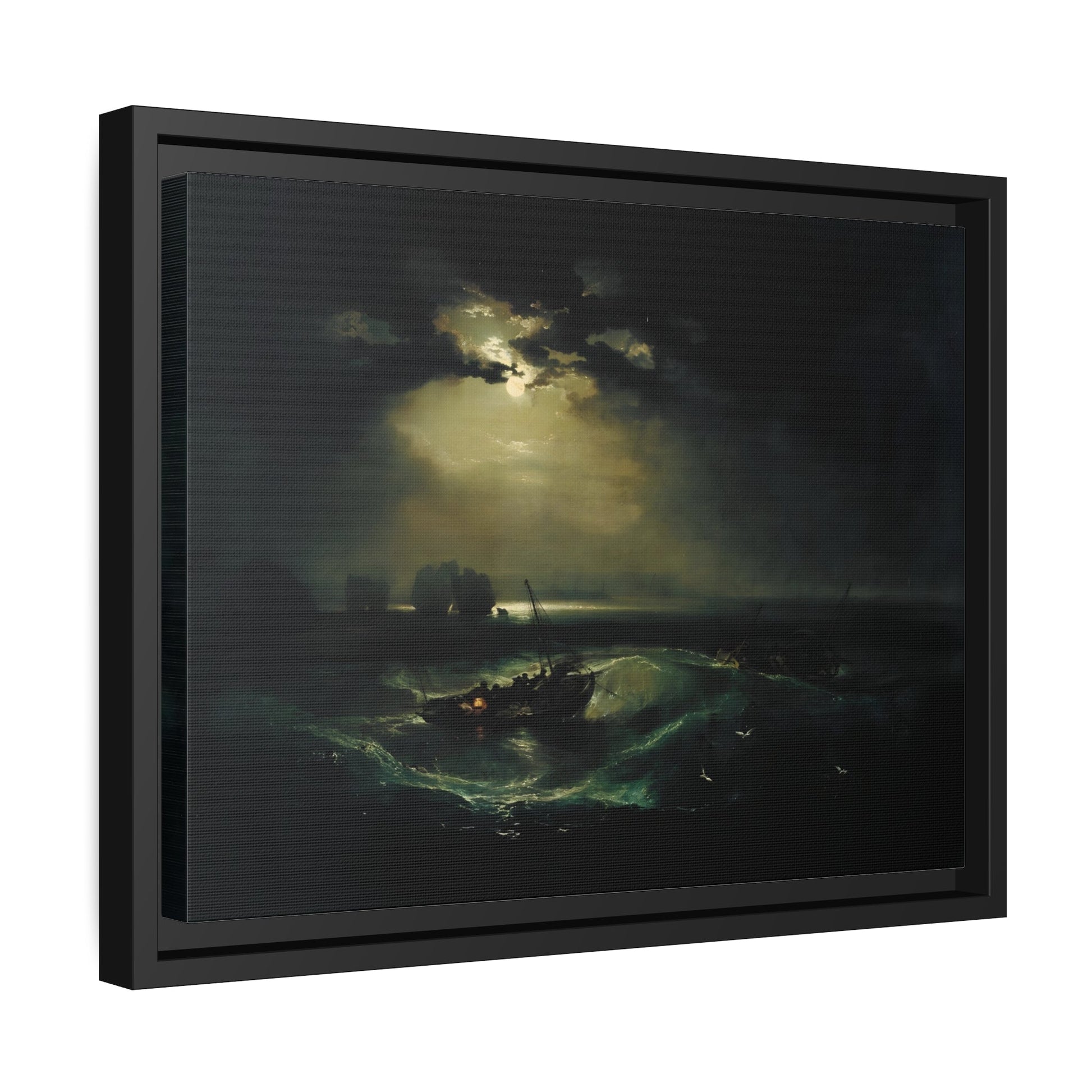 JMW Joseph Mallord William Turner Fishermen at Sea - Framed Canvas Wall Art Print in Black Pinewood Frame