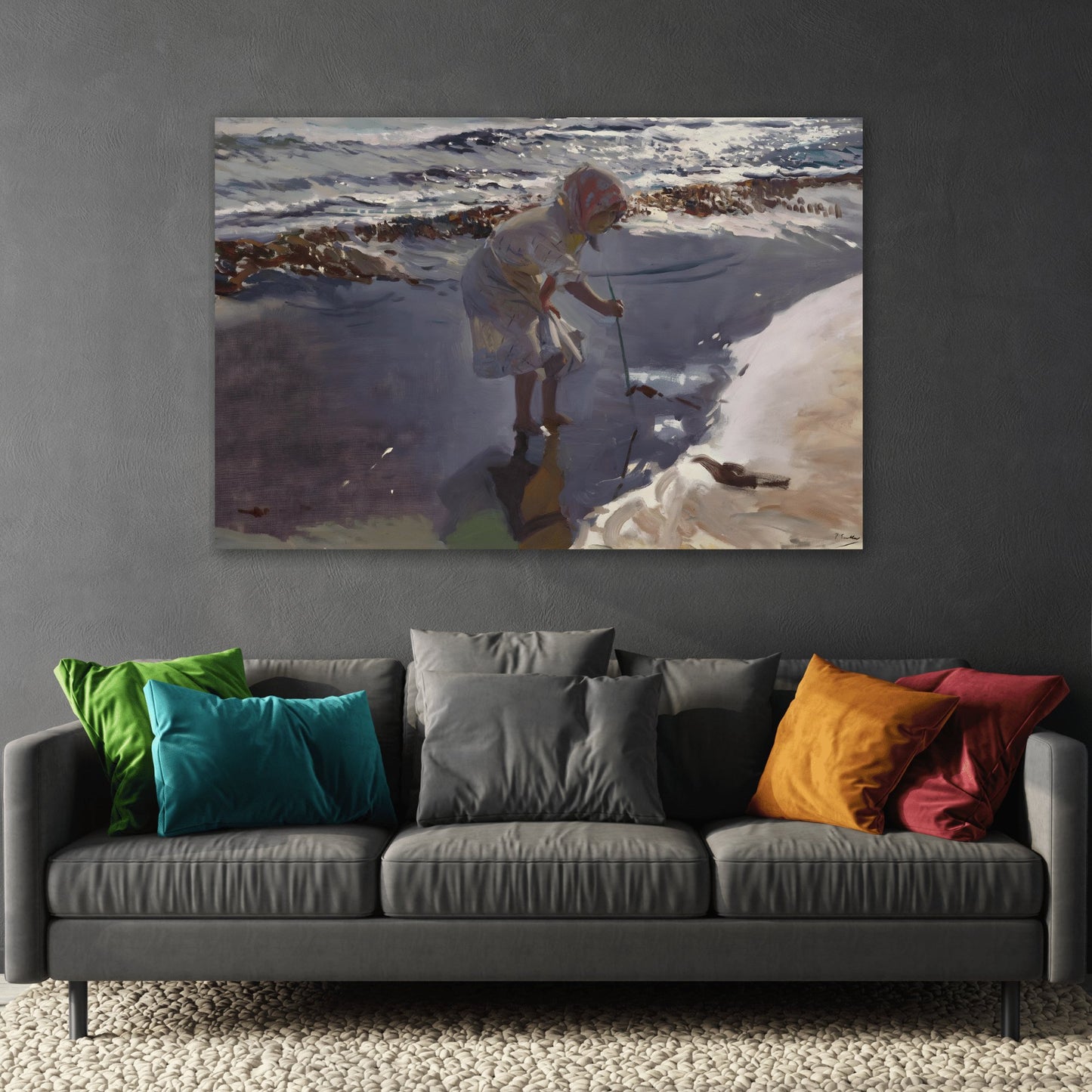 Joaquin Sorolla Looking for Seafood Valencia Beach - Canvas Art Print