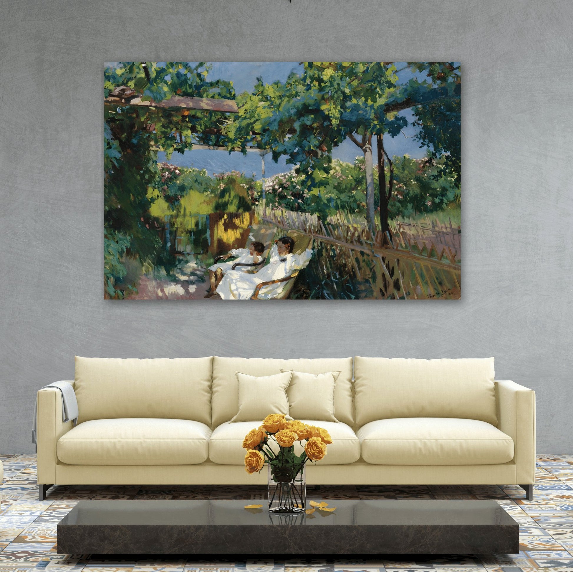 Joaquín Sorolla Y Bastida Nap in the Garden - Canvas Wall Art Print