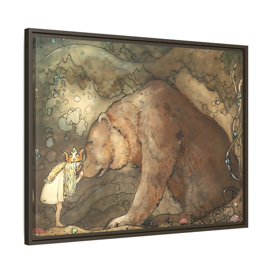 John Bauer Kissed Bear Canvas Print - Framed Fairy Tale Wall Art Prints