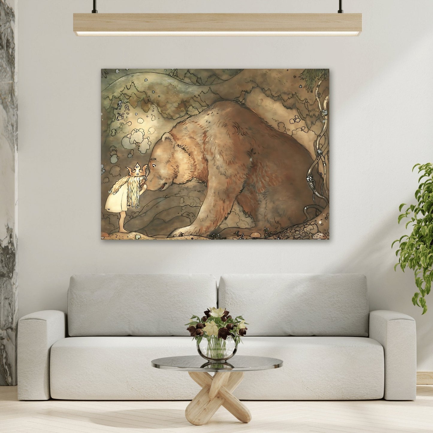 John Bauer Kissed Bear On The Nose - Fairytale Canvas Wall Art Print