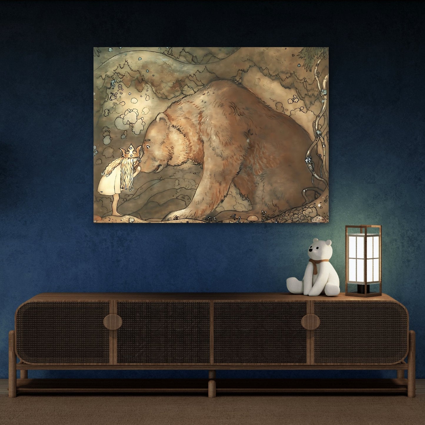 John Bauer Kissed Bear On The Nose - Fairytale Canvas Wall Art Print