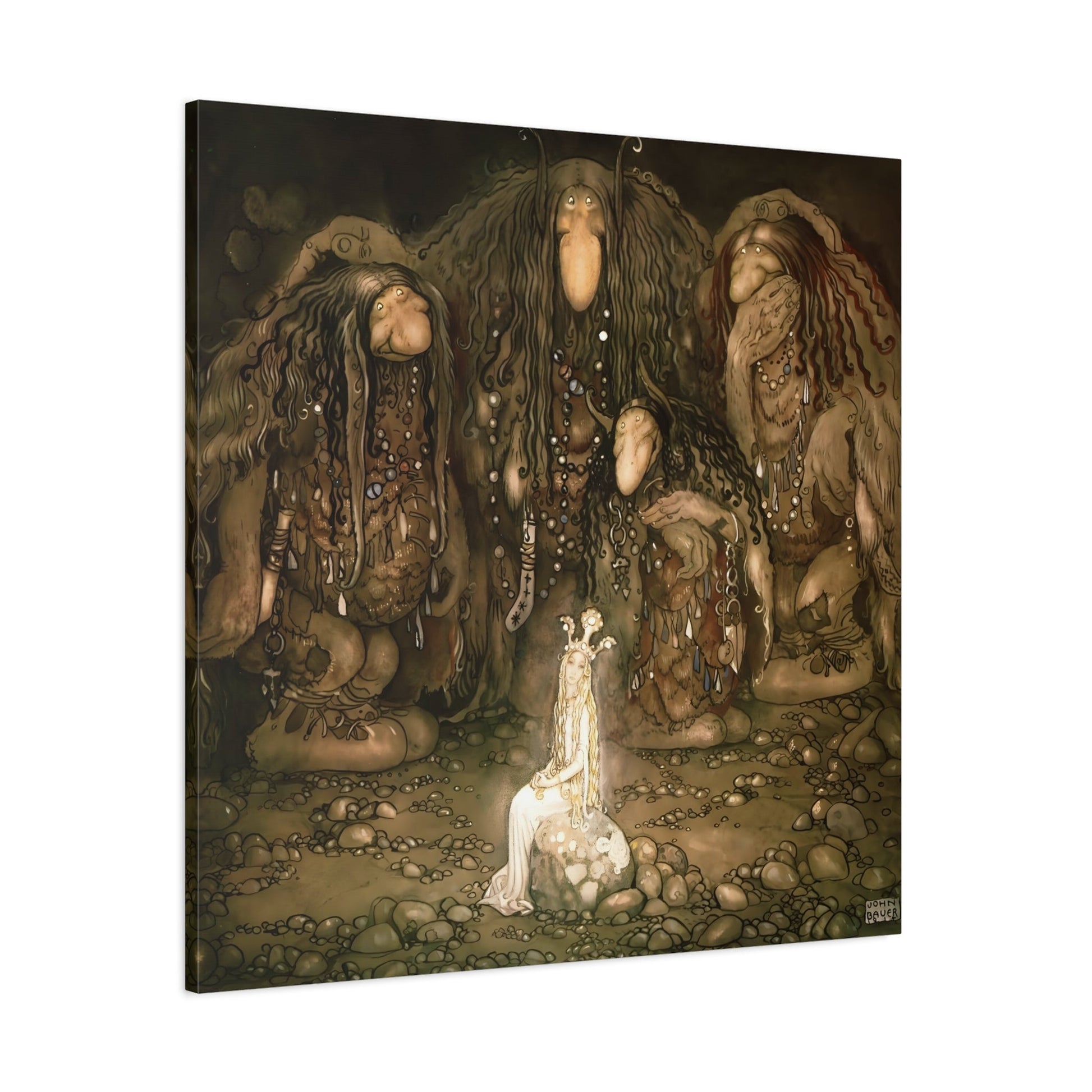 John Bauer Look at Them Troll Mother Said - Square Canvas Wall Art Print