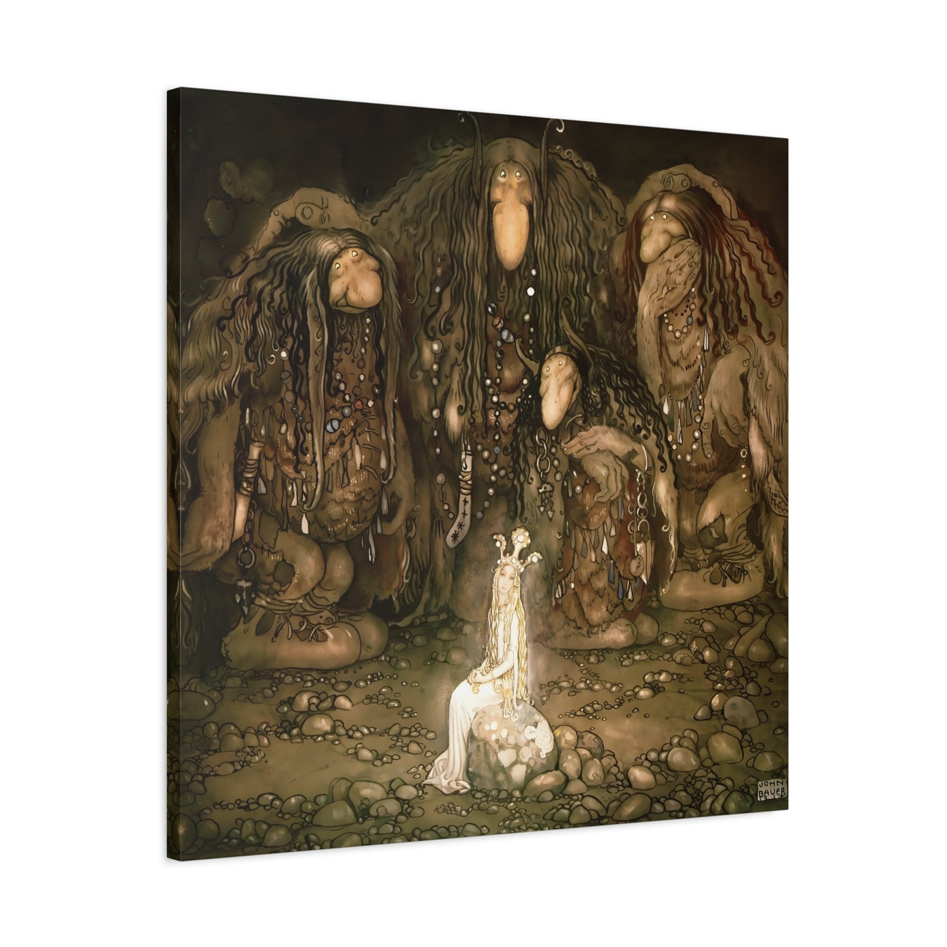 John Bauer Look at Them Troll Mother Said - Square Canvas Wall Art Print