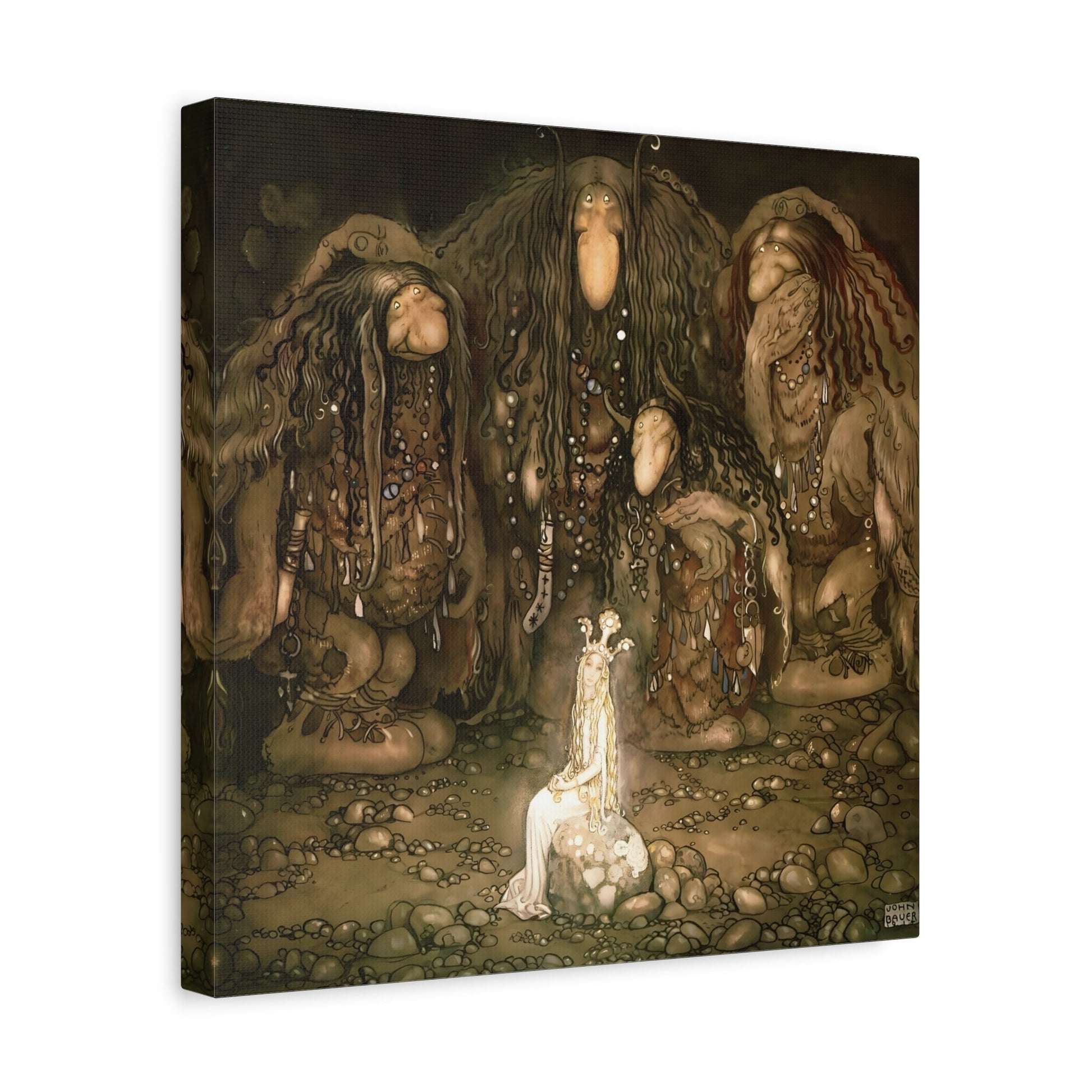 John Bauer Look at Them Troll Mother Said - Square Canvas Wall Art Print