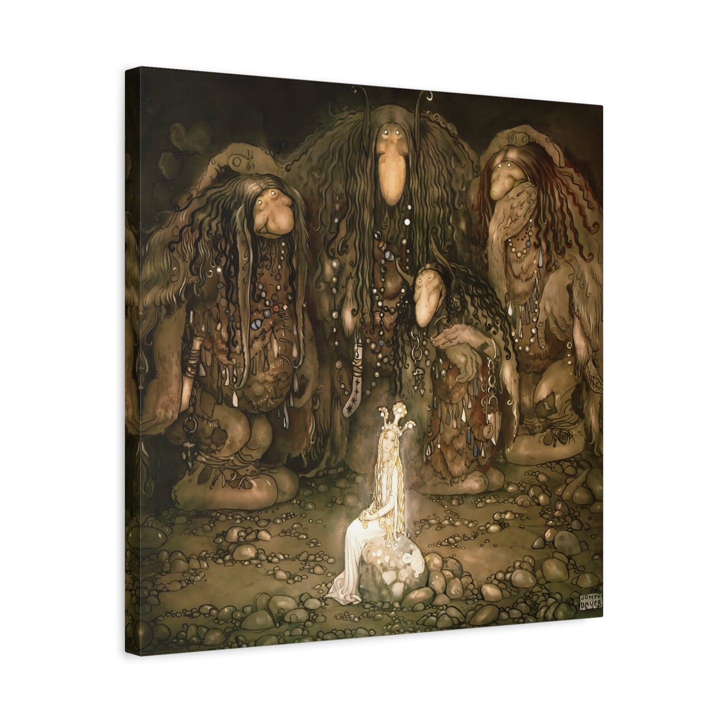 John Bauer Look at Them Troll Mother Said - Square Canvas Wall Art Print