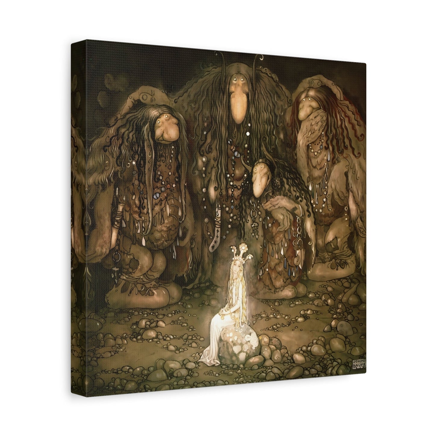 John Bauer Look at Them Troll Mother Said - Square Canvas Wall Art Print