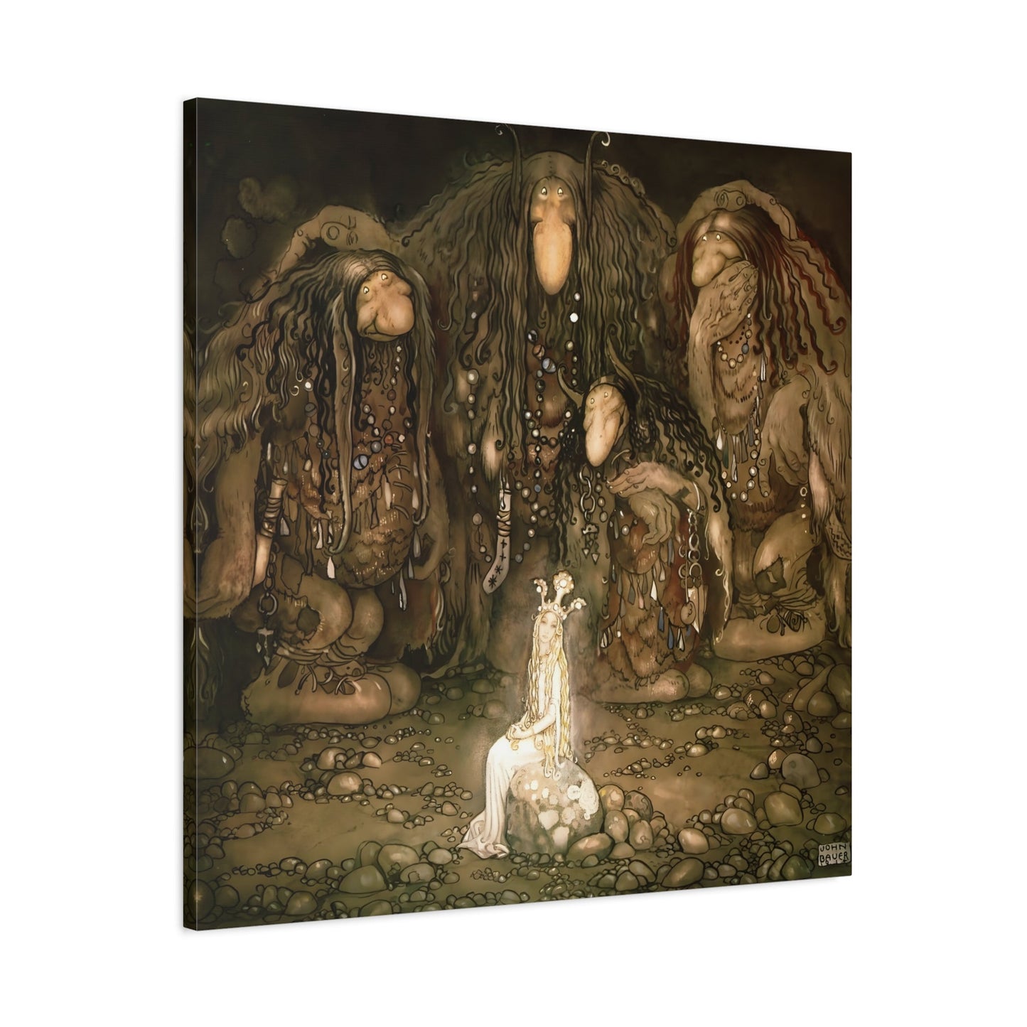 John Bauer Look at Them Troll Mother Said - Square Canvas Wall Art Print