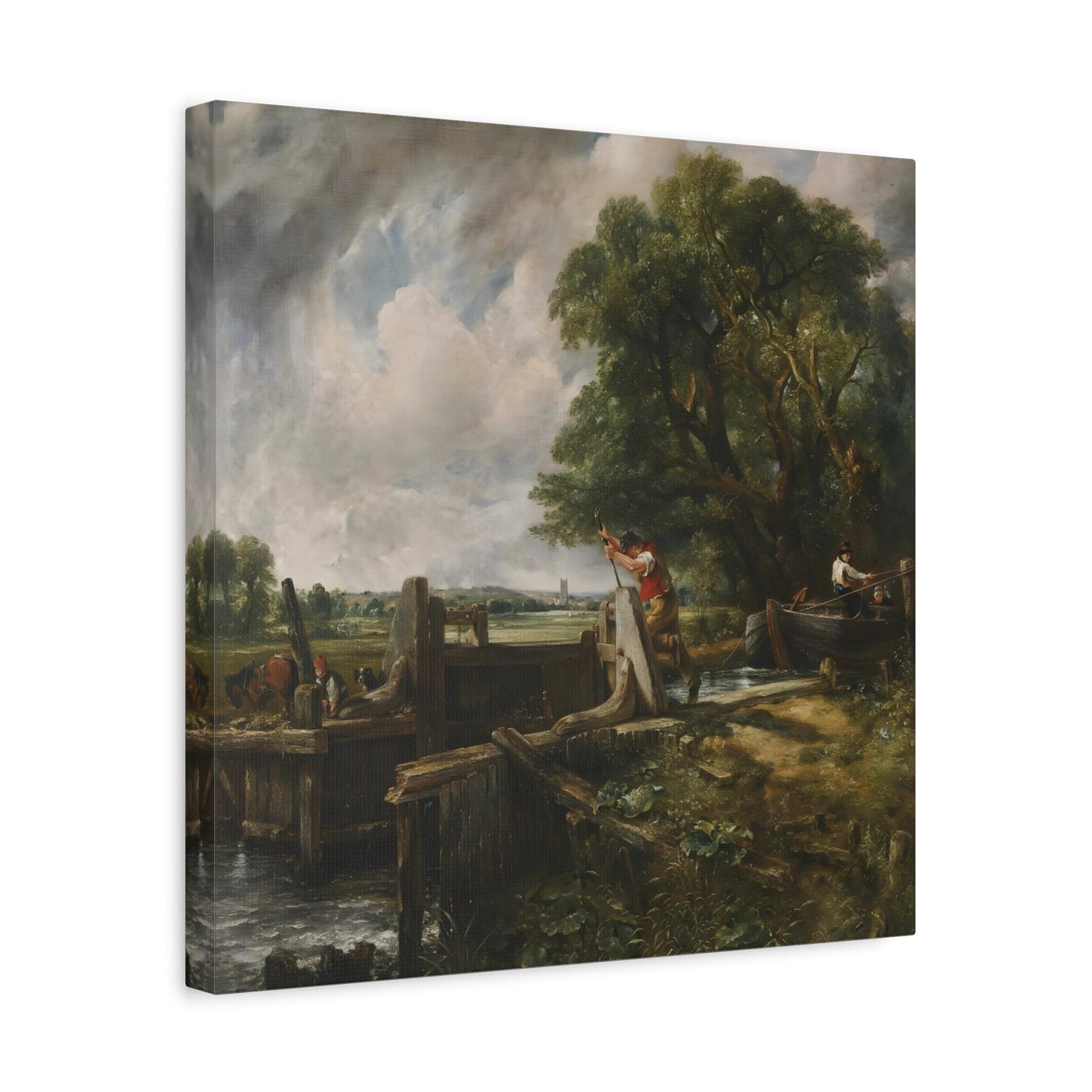 John Constable Barge Passing a Lock - Square Canvas Wall Art Print